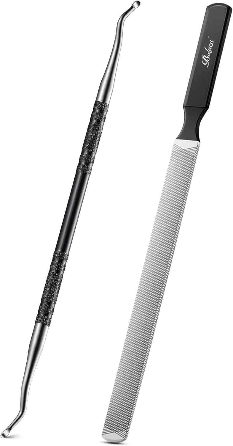 سوهان ناخن بلند استیل بالوکا برای ناخن های ضخیم و قارچی به همراه ابزار دو طرفه بلند کننده ناخن پا - ابزار نهایی مانیکور و پدیکور برای مراقبت از ناخن های آقایان و بانوان