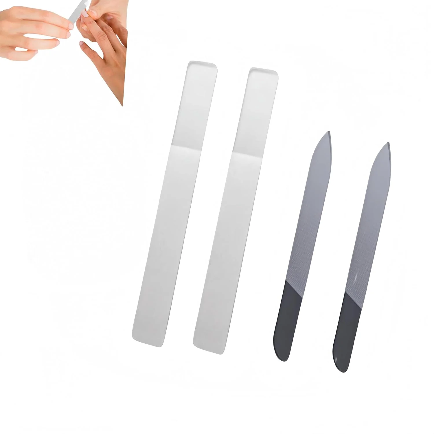 ست سوهان شیشه ای ناخن 4 تکه - 2 عدد مربعی و 2 عدد گرد نانو شیشه ای بدون بسته بندی - لاک ناخن حرفه ای برای مانیکور و پدیکور - سوهان ناخن شفاف برای پرداخت براق