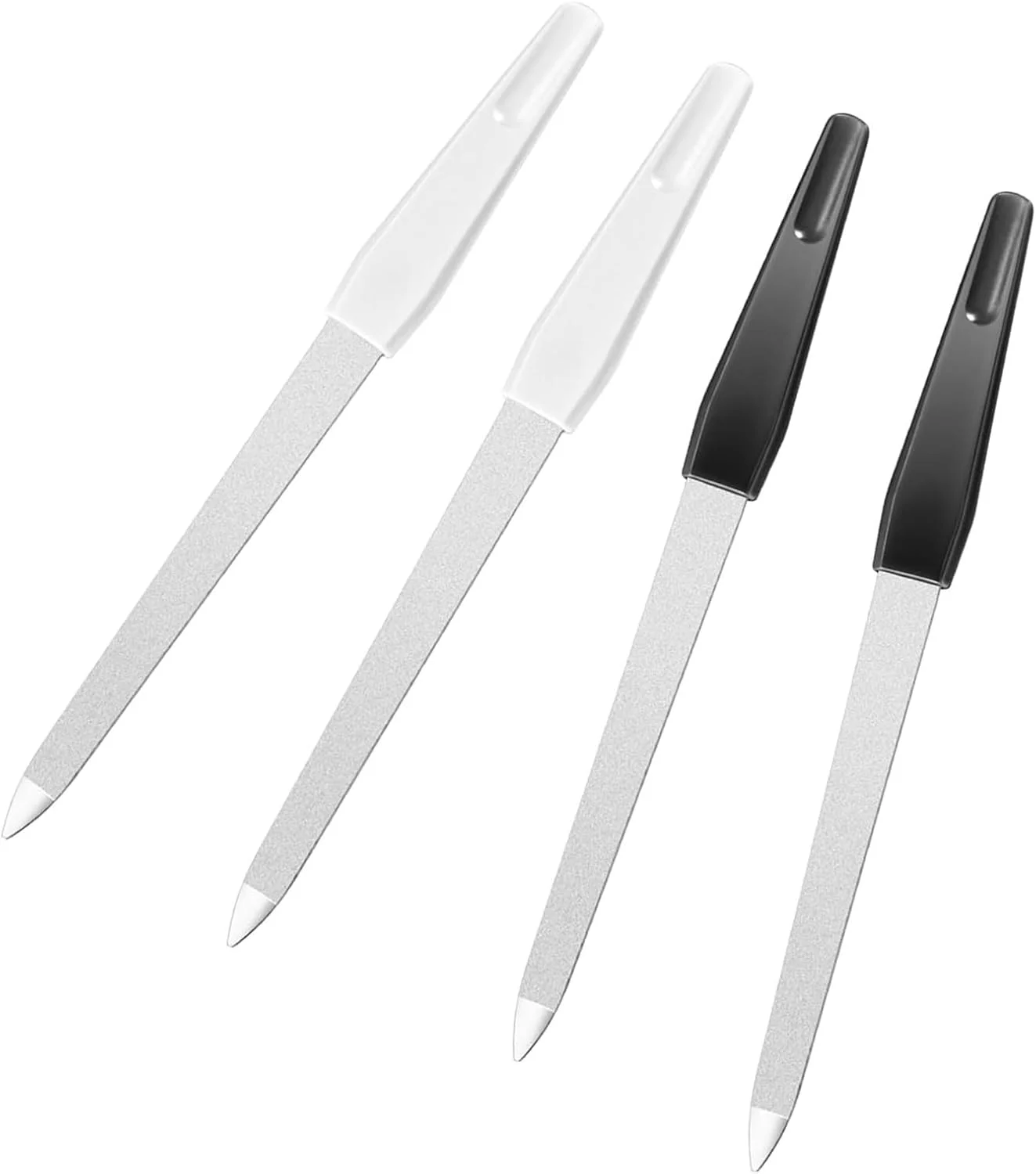 ست ۴ عددی سوهان ناخن فلزی، سوهان ناخن حرفه ای برای ناخن های طبیعی، مناسب استفاده در منزل و سالن و غیره (۱۵ سانتی متر، سفید/مشکی)