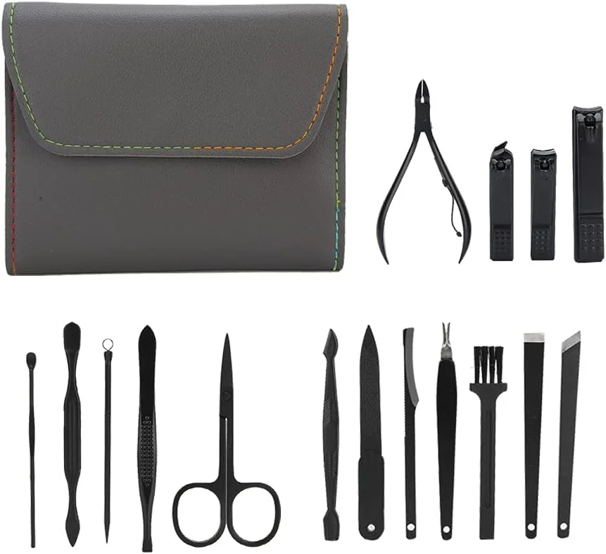 ست مانیکور 16 تکه شامل سوهان ناخن، گوش پاک کن - خاکستری، هدیه ای نفیس و زیبا