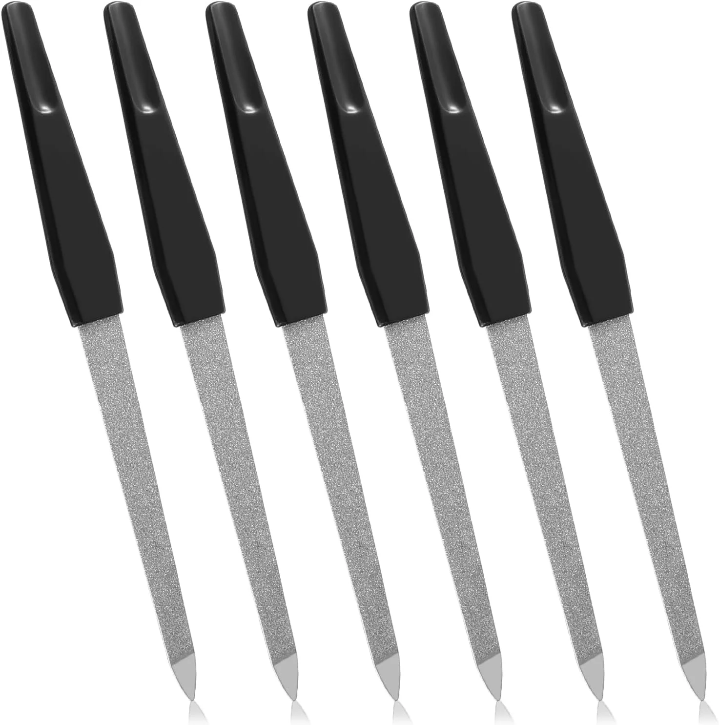 ۶ عدد سوهان ناخن فلزی، سوهان ناخن شمشیری ۶ اینچی برای ناخن های طبیعی با نوک تیز و دسته ضد لغزش، مناسب برای خانم ها