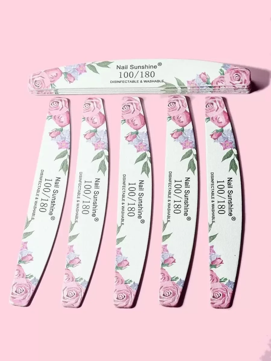 ست ۱۰ عددی سوهان ناخن با طرح گل، ست تمیز کننده ناخن قابل حمل، چوب عقب راننده، لوازم مانیکور، ابزار پدیکور، لوازم ناخن