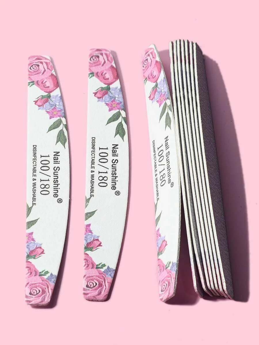 ست ۱۰ عددی سوهان ناخن با طرح گل، ست تمیز کننده ناخن قابل حمل، چوب عقب راننده، لوازم مانیکور، ابزار پدیکور، لوازم ناخن