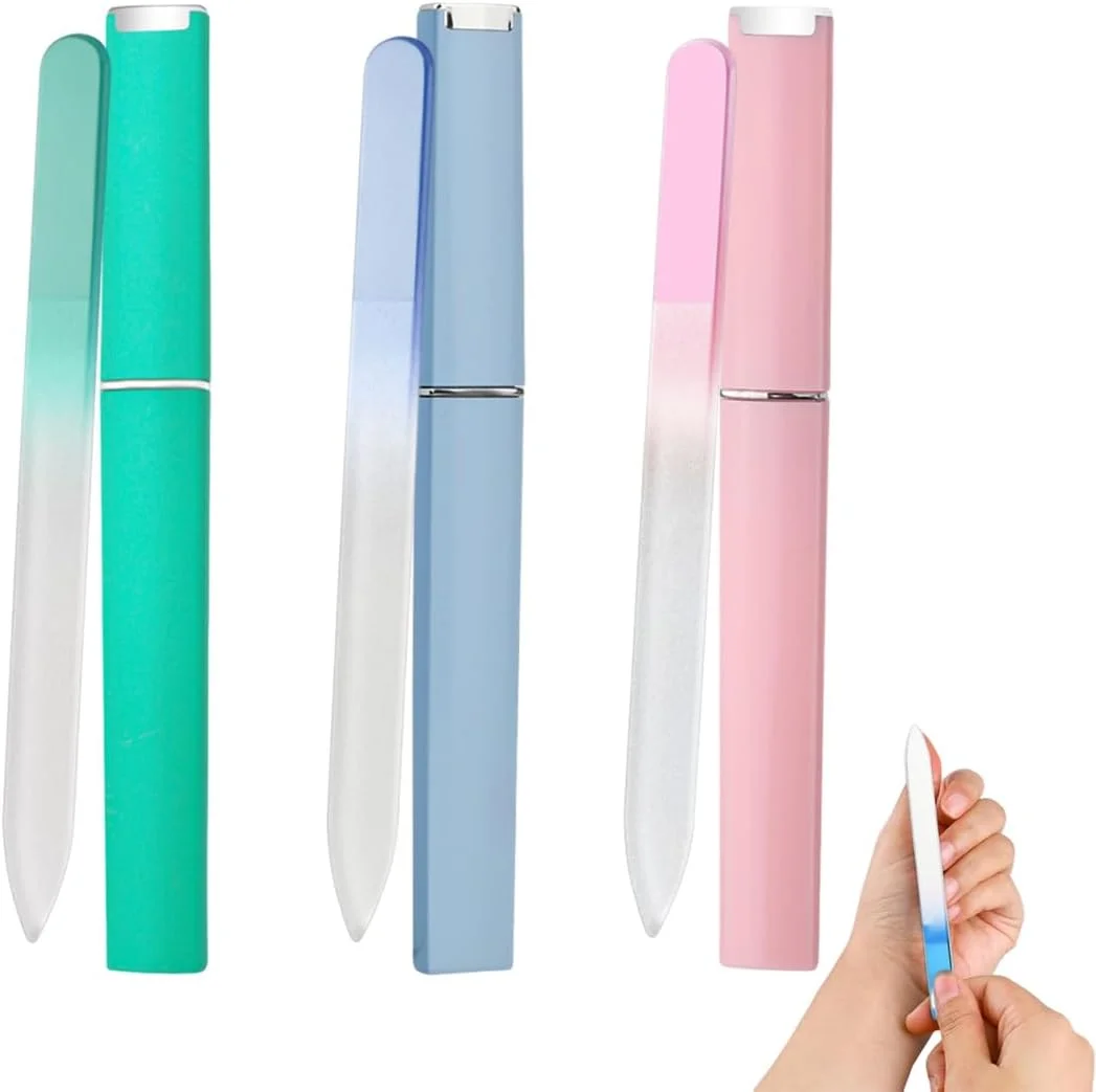 سوهان ناخن حرفه ای وانمو، 3 عددی، سوهان ناخن شیشه ای، سوهان ناخن با جعبه، سطح کریستالی دو طرفه، ابزار مانیکور حرفه ای برای زنان