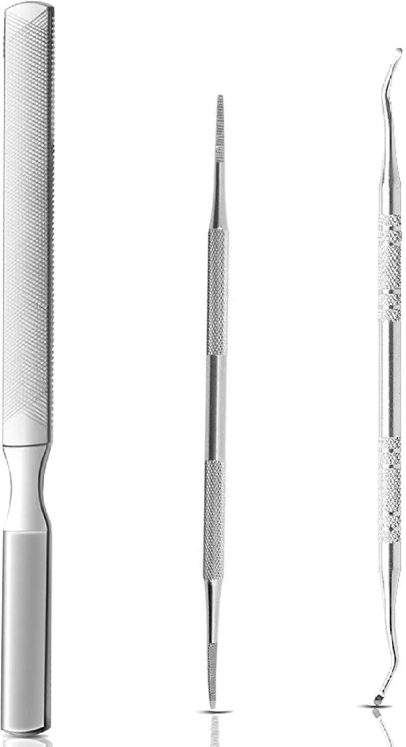 سوهان ناخن فولادی دو طرفه برای ناخن های طبیعی، به همراه ابزار بلند کننده ناخن پا، ابزار دو طرفه برای درمان ناخن های ضخیم