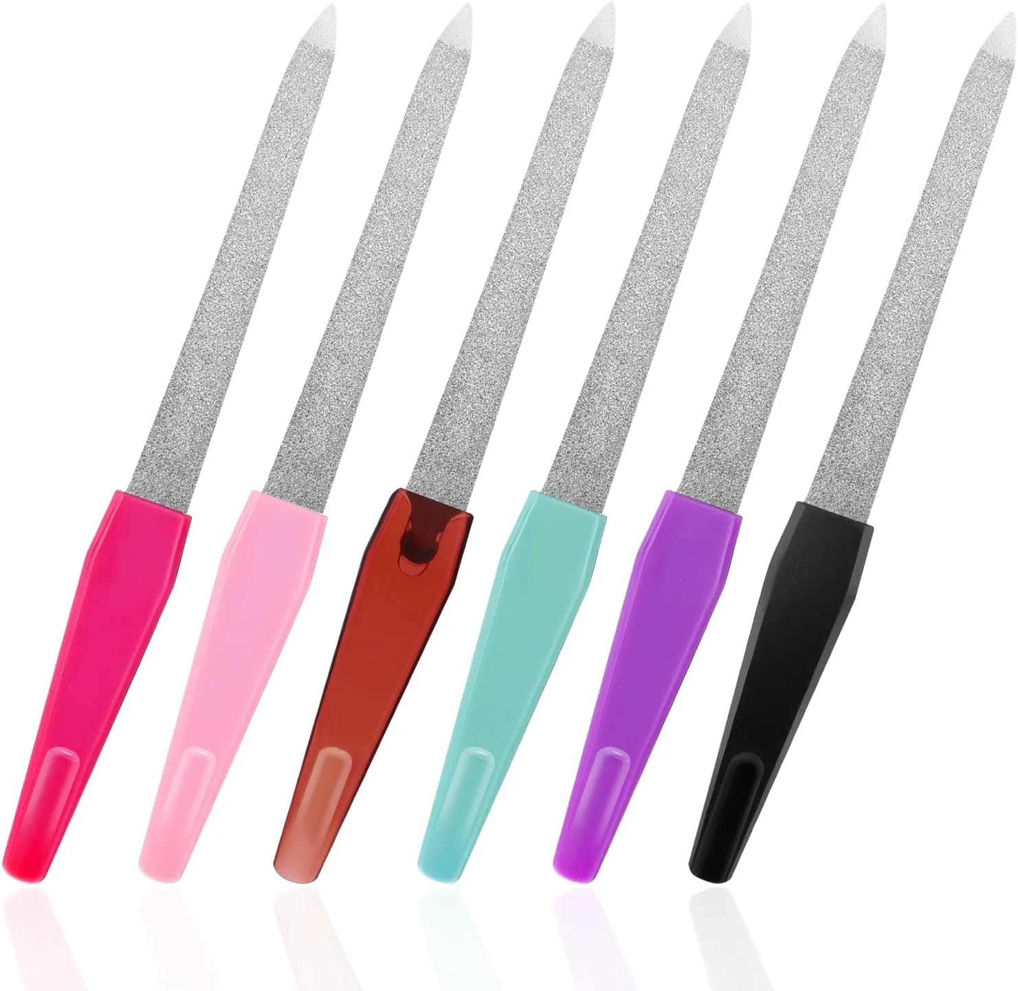 سوهان ناخن فلزی 6 عددی، سوهان ناخن حرفه ای شمشیری ساخته شده از استیل ضد زنگ با نوک تیز، دسته ضد لغزش، سوهان الماسه ناخن انگشت برای زنان و مردان، ناخن های پا و ناخن های دست (6 رنگ)