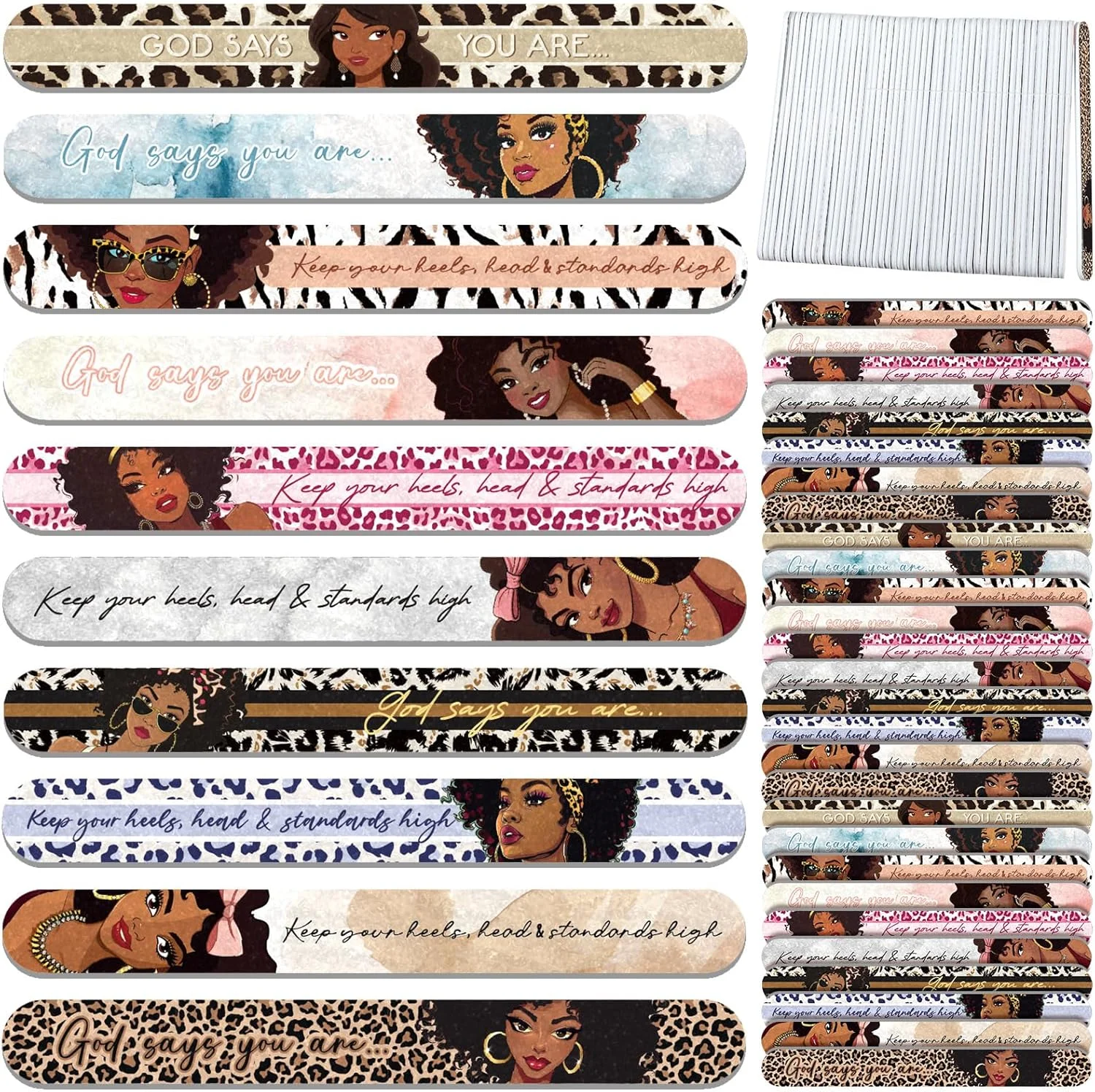 لوتی بسته 50 عددی سوهان ناخن طرح بانوان آفریقایی، دو طرفه، مناسب برای ناخن های طبیعی، درجه زبری 150، ابزار مانیکور حرفه ای