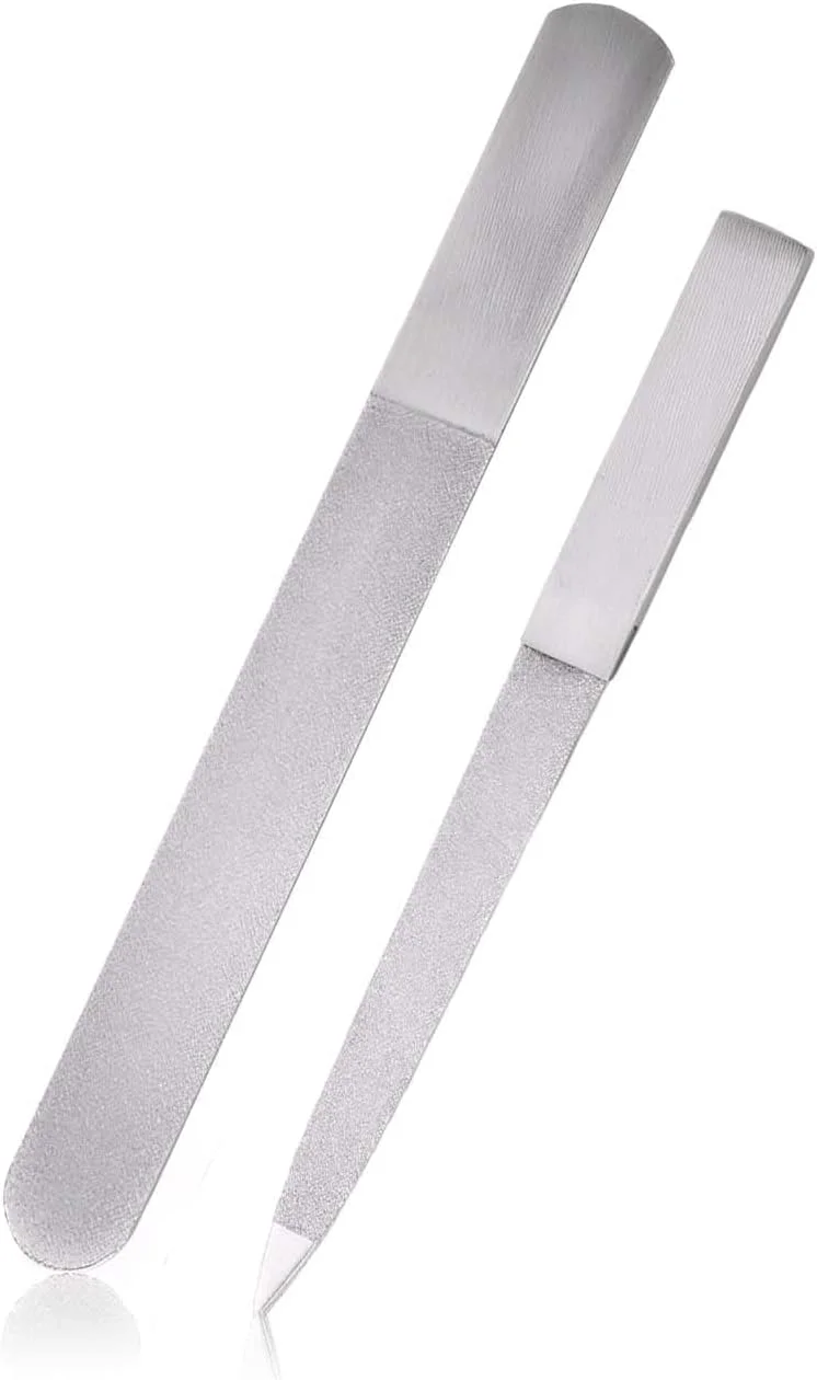 دو عدد سوهان ناخن چند منظوره استیل ضد زنگ - سوهان ناخن شیشه ای دو طرفه حکاکی شده کاربردی و حرفه ای، ضد گرد و غبار، مناسب برای پیرایش دست و پا، مناسب برای ناخن های دست و پای مردان و زنان