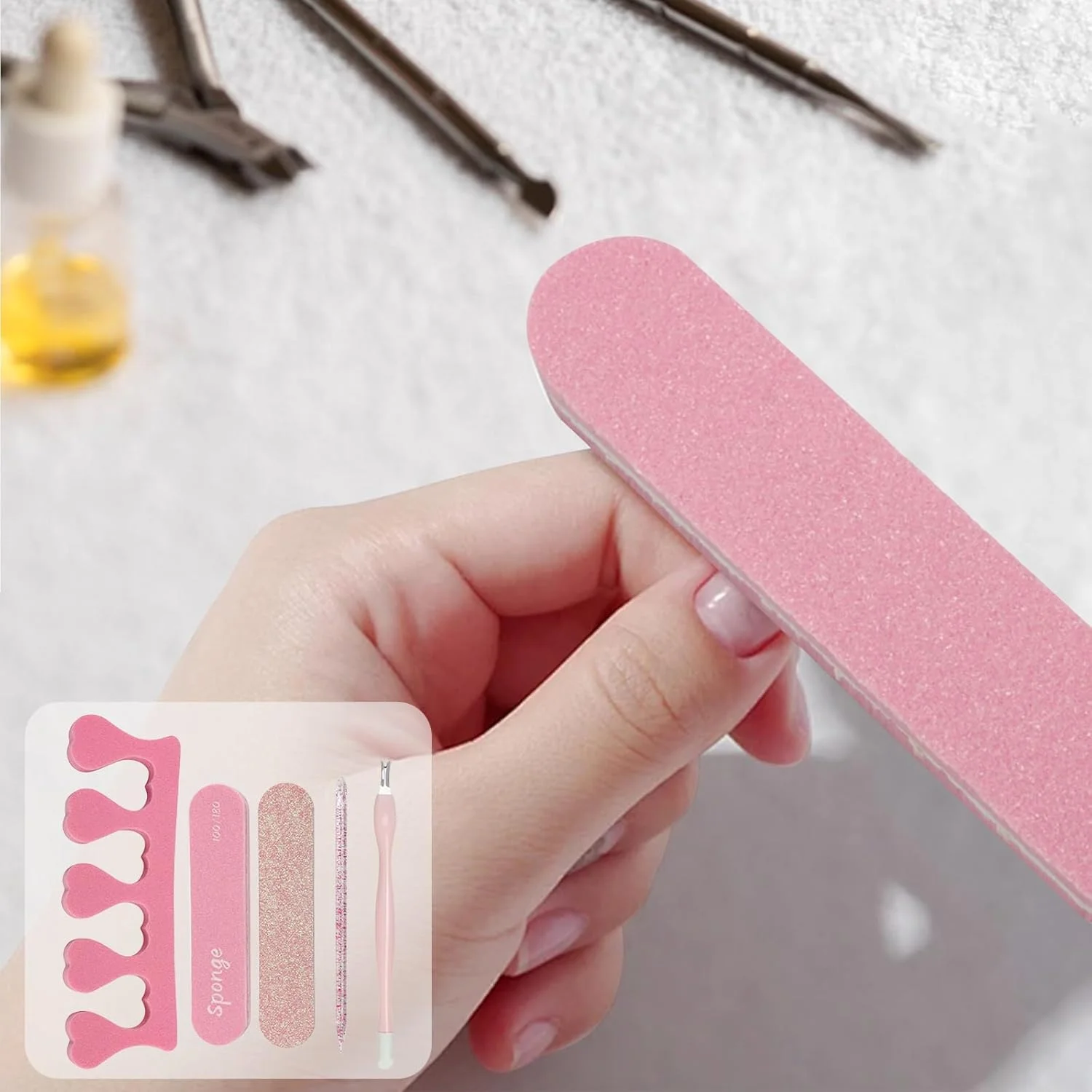 ست سوهان و بافر ناخن، 5 عدد سوهان ناخن دو طرفه، عقب زننده کوتیکول، جداکننده انگشتان دست و پا، ابزار مانیکور قابل استفاده مجدد با طراحی انعطاف پذیر برای سالن خانگی