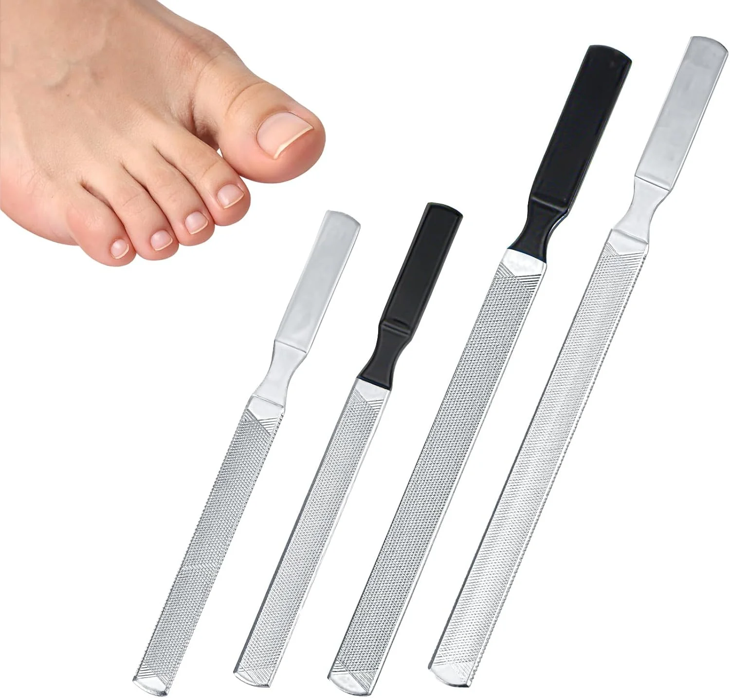 ۴ عدد سوهان ناخن فلزی قابل استفاده مجدد برای ناخن های ضخیم، سوهان ناخن حرفه ای ۴ طرفه با دسته مشکی، شیار بافت دار برای مراقبت از ناخن های اکریلیک طبیعی زنان، مردان و حیوانات خانگی