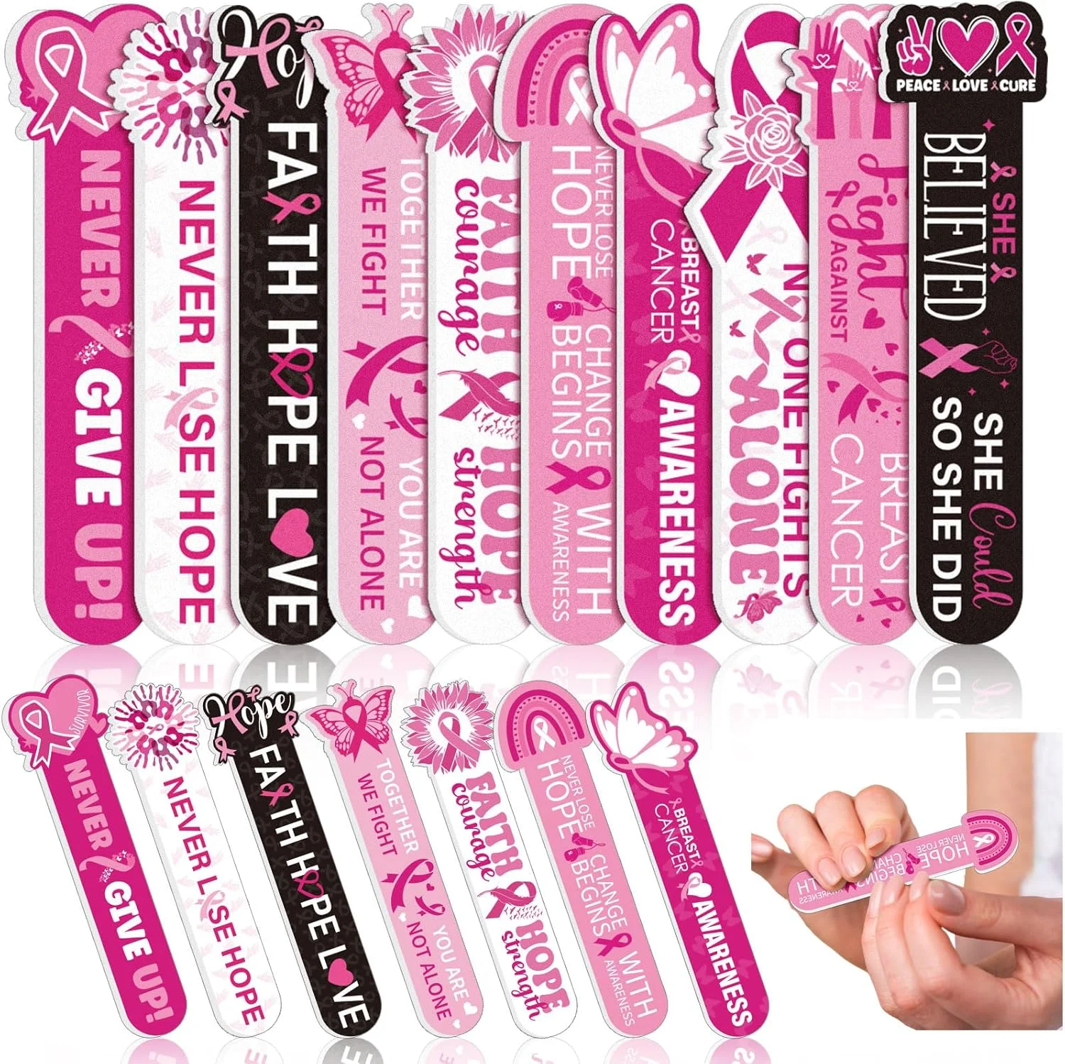 لوپر 50 عدد سوهان ناخن کوچک آگاهی‌رسانی سرطان سینه، ابزار مانیکور، سوهان بافر ناخن روبان صورتی برای فعالیت‌های عمومی بانوان