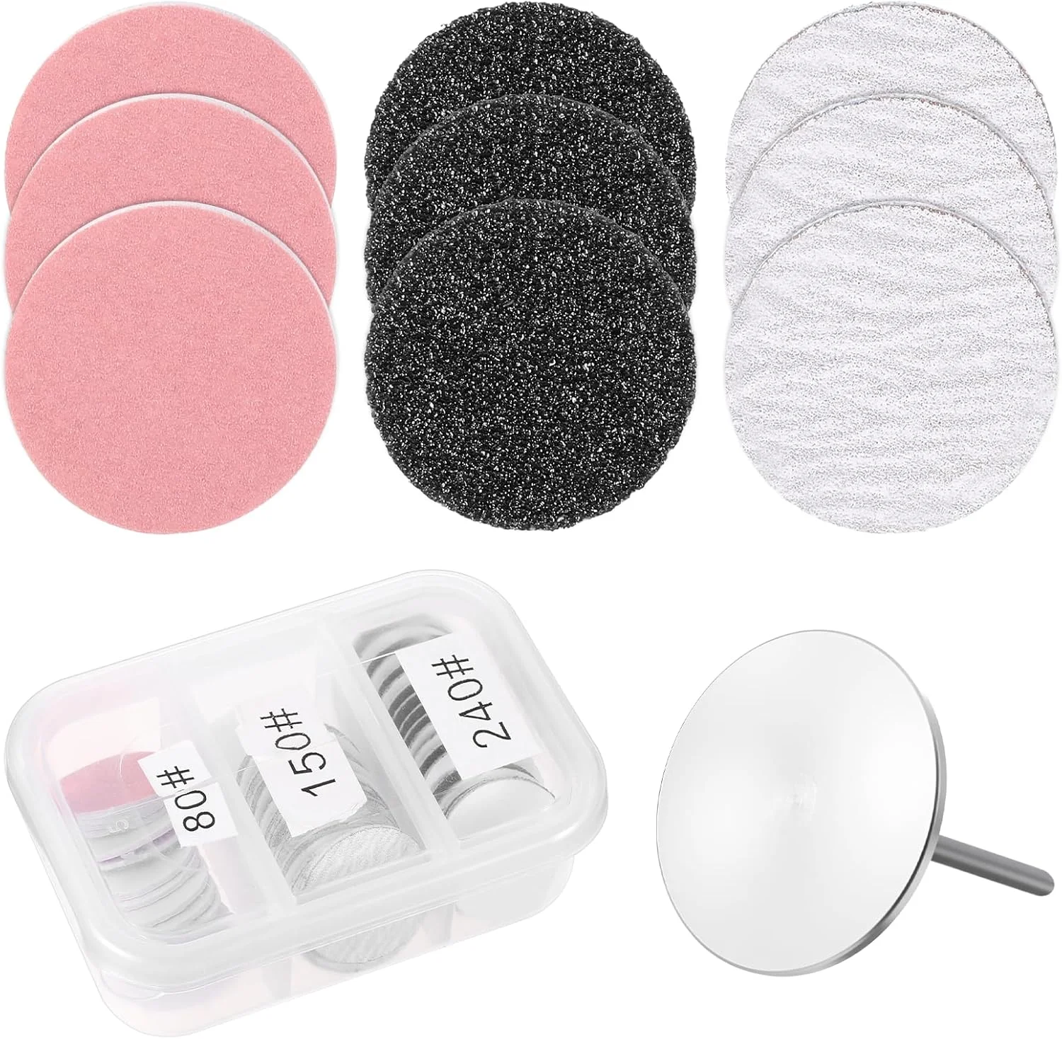 ۶۰ عدد دیسک سمباده، پدهای جایگزین سوهان پا با مته دیسک فلزی، مجموعه سوهان پدیکور ناخن سمباده ای ۲۵ میلی متری برای سوهان های پا، ابزار پدیکور، از بین برنده پینه (#80#150#240)