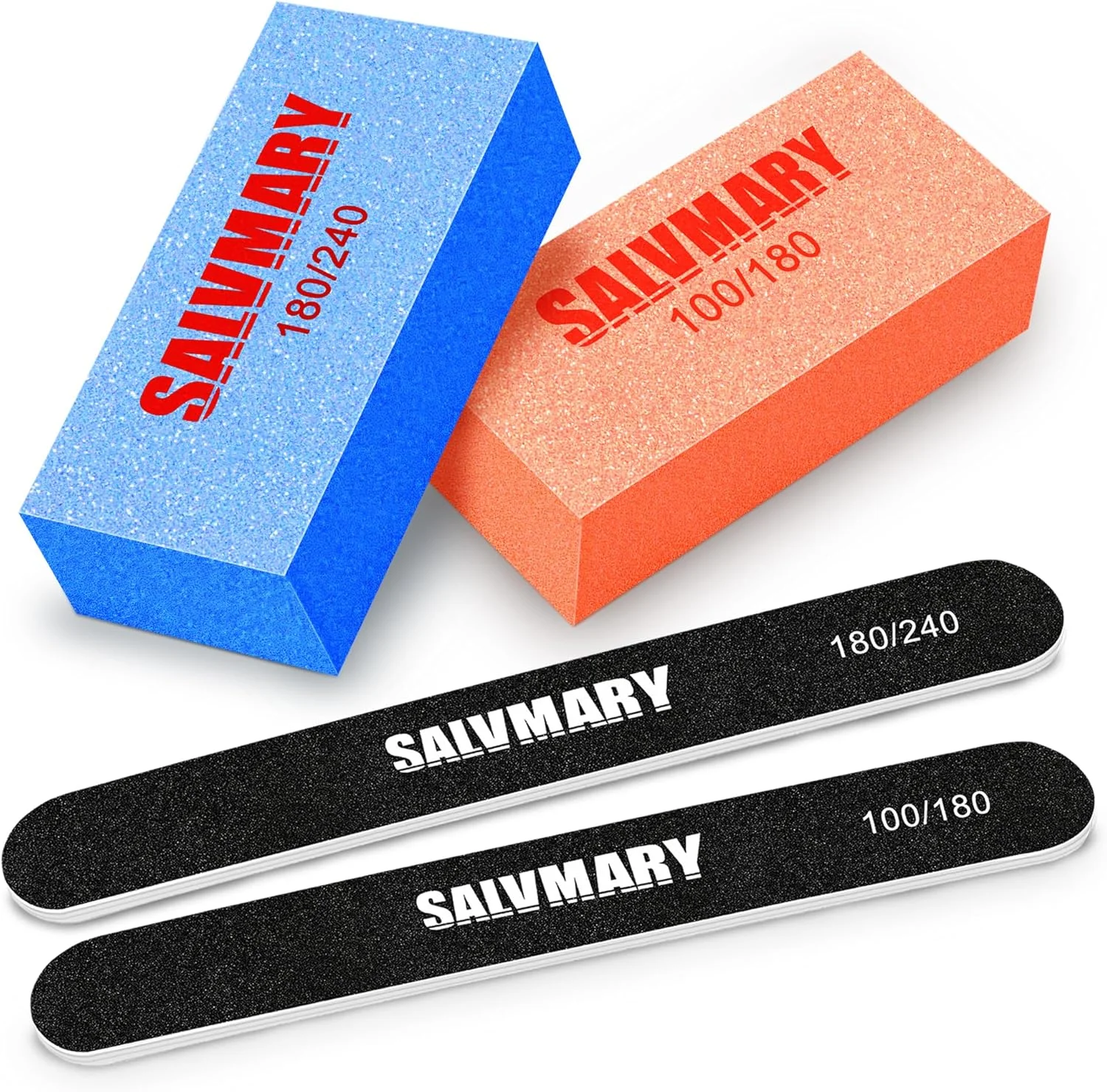 مجموعه سوهان و بافر ناخن، سوهان سمباده ای دو طرفه با درجه زبری 100/180 و 180/240 و بلوک های بافر ناخن، کیت ابزار مانیکور ناخن 4 عددی