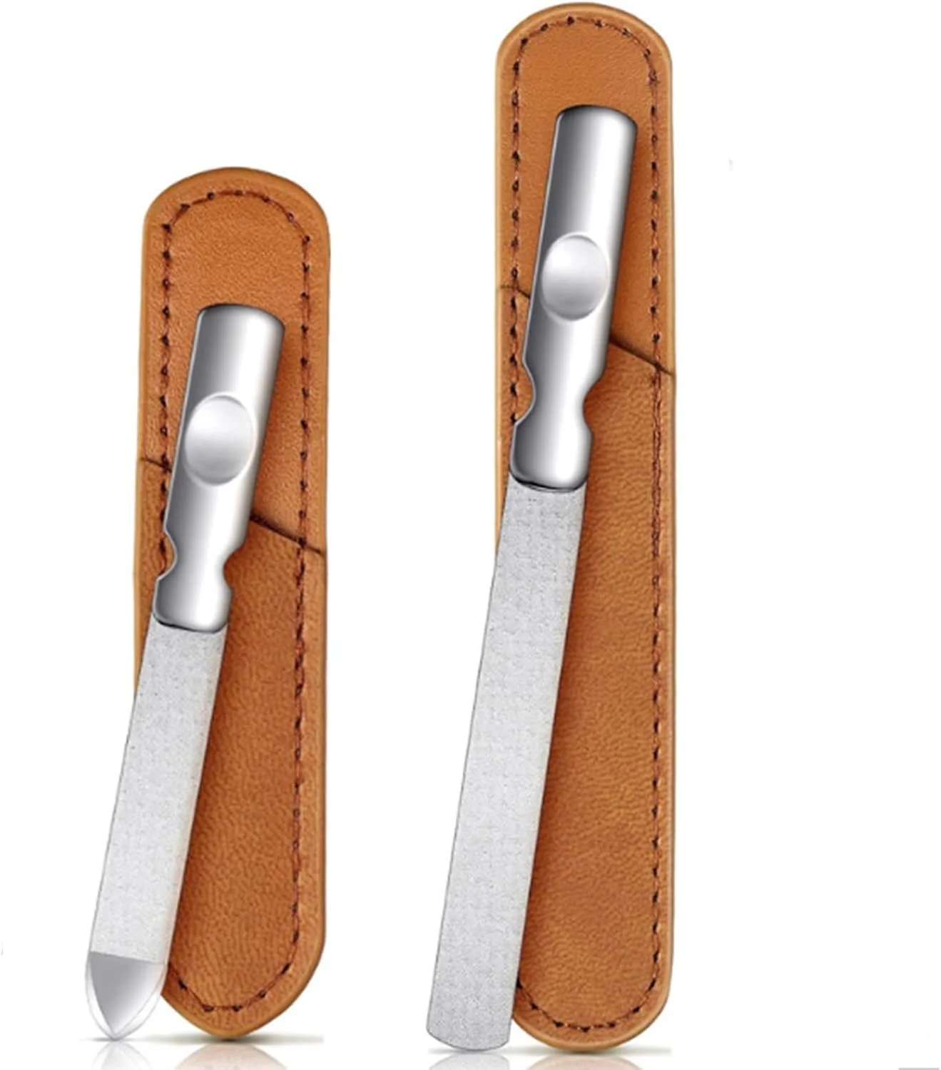 دو عدد سوهان ناخن استیل ضد زنگ، سوهان ناخن دو طرفه، سوهان ناخن برای استفاده در منزل، سالن، مسافرت (همراه با کیف چرمی)