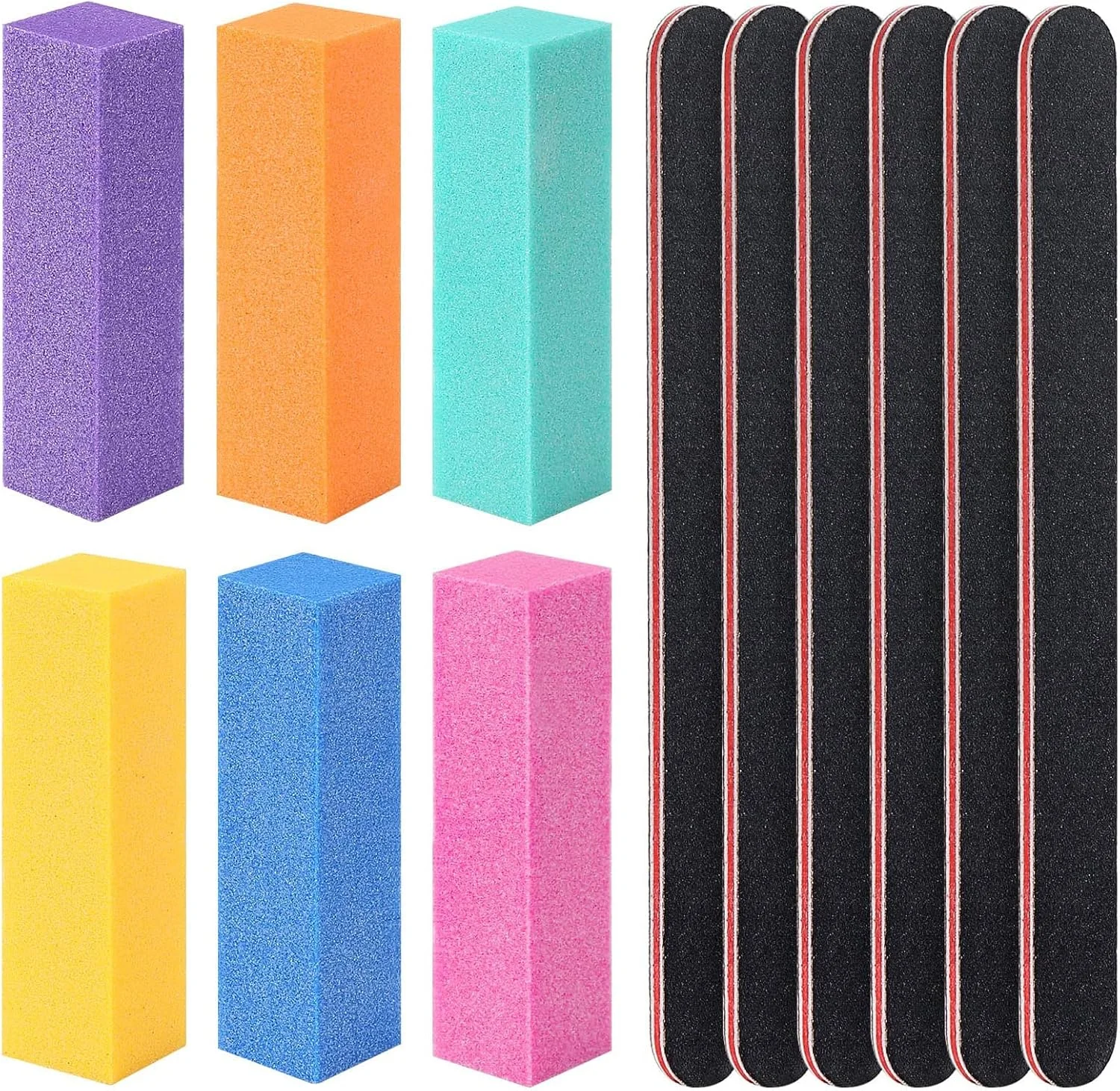 ست سوهان و بافر ناخن، ابزار مانیکور حرفه ای مستطیلی، بلوک بافر مراقبت از هنر، درجه زبری 100/180، 12 عددی (مشکی)