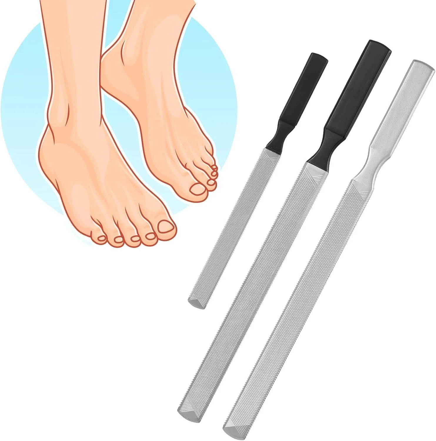 ست ۳ عددی سوهان ناخن حرفه ای استیل ضد زنگ با دسته ضد لغزش برای ناخن های ضخیم، سوهان ناخن دو طرفه، ابزار کارآمد مراقبت از ناخن، سوهان مانیکور قابل استفاده مجدد برای سالن خانگی