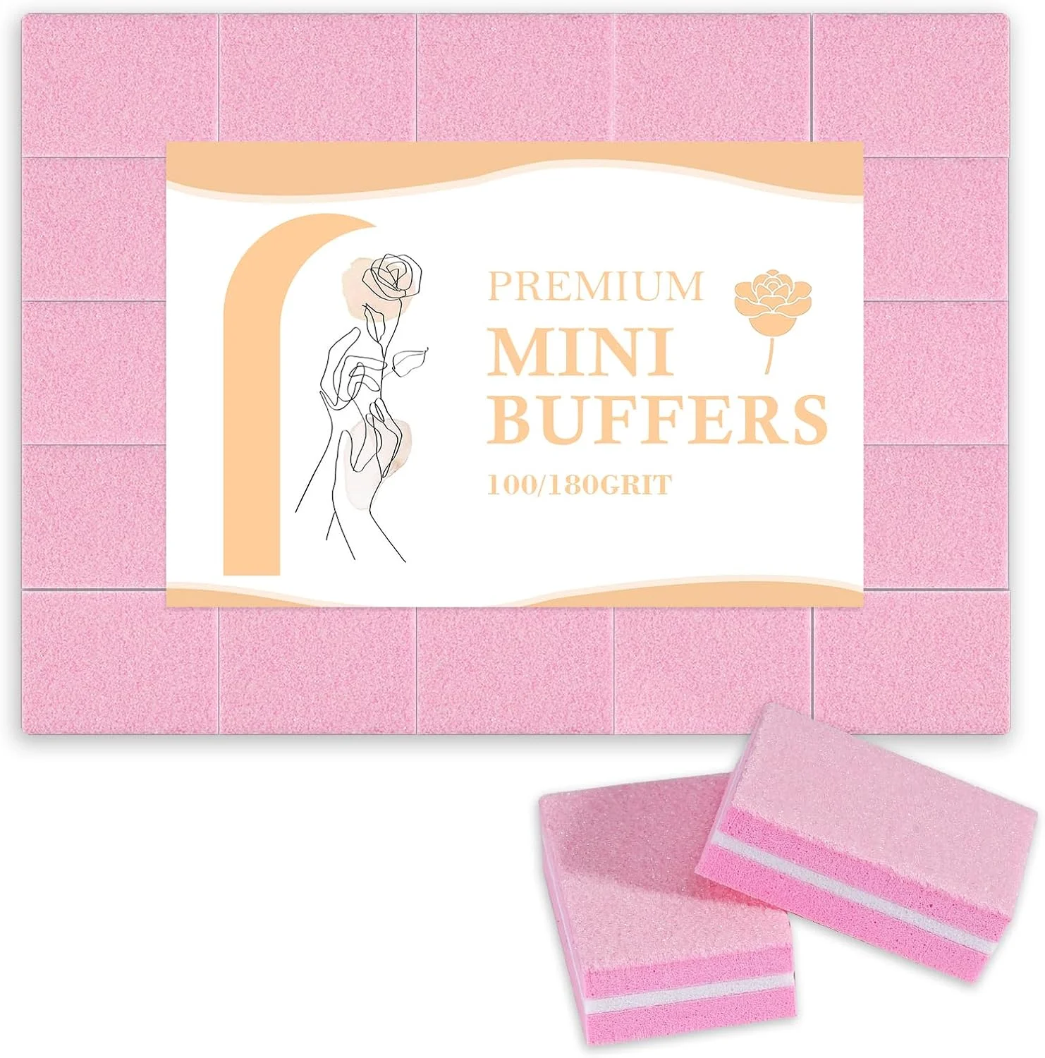 بافر ناخن، 50 عدد مینی بافر بلاک سوهان ناخن با درجه زبری 100/180 برای ناخن های اکریلیک و ناخن های طبیعی، بلاک های ناخن حرفه ای برای استفاده در خانه و سالن (صورتی، 50 عدد، درجه زبری 100/180)