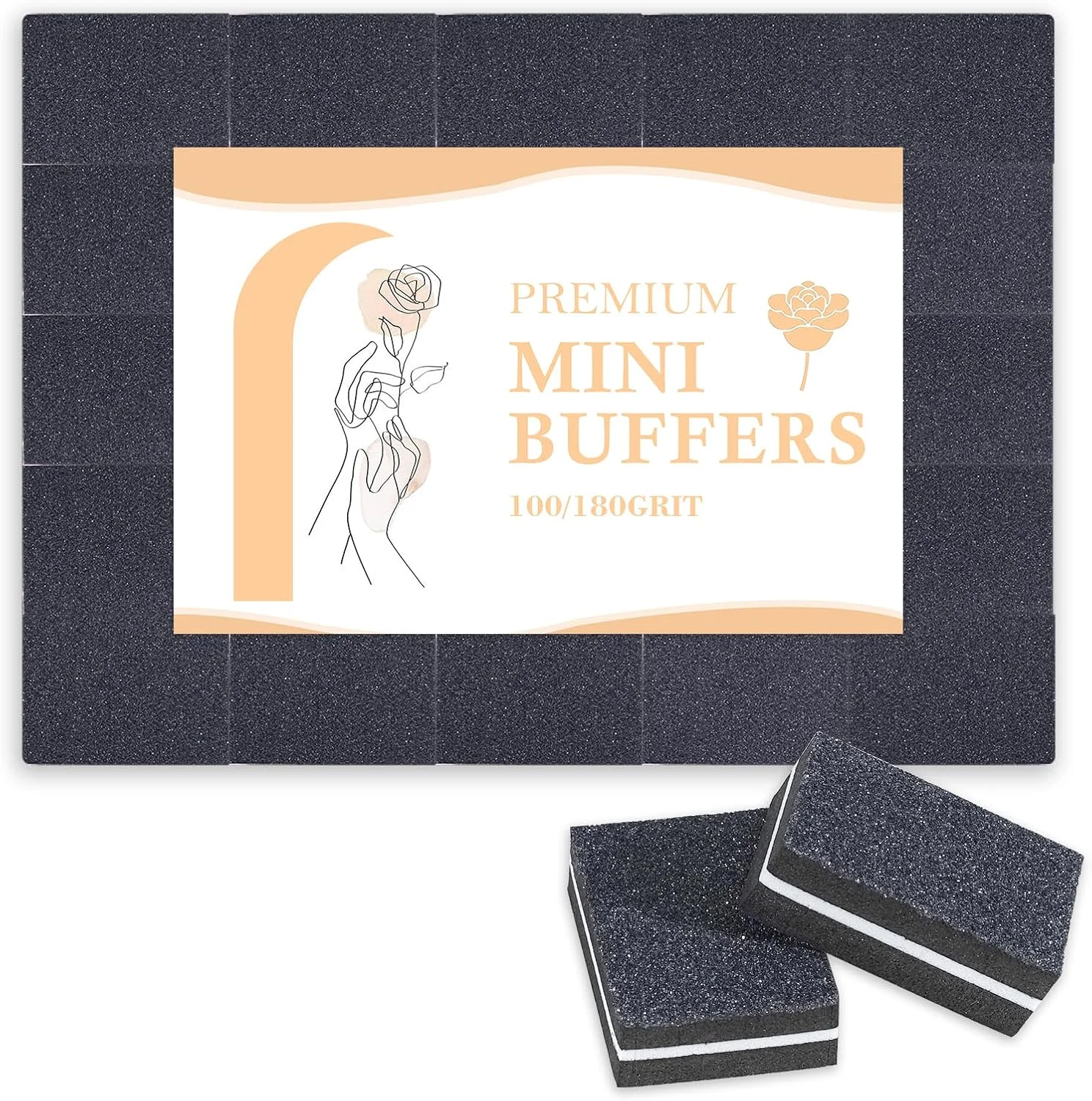 بافر ناخن، 50 عدد مینی بافر بلاک سوهان ناخن با درجه زبری 100/180 برای ناخن های اکریلیک و ناخن های طبیعی، بلاک های ناخن حرفه ای برای استفاده در منزل و سالن (مشکی، 50 عدد، درجه زبری 100/180)