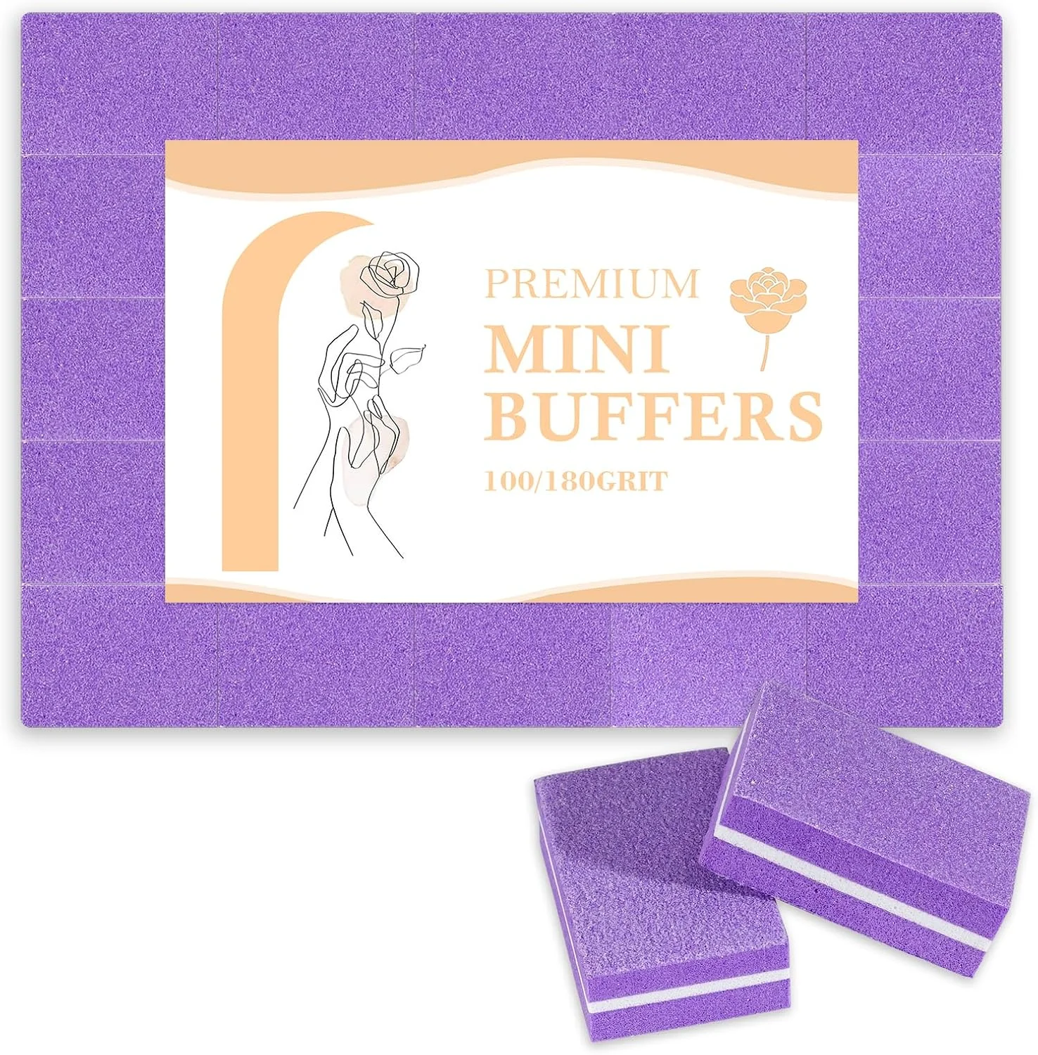 بافر ناخن، بسته 50 عددی مینی بافر با درجه زبری 100/180، سوهان ناخن مناسب ناخن های اکریلیک و طبیعی، مناسب استفاده حرفه ای در منزل و سالن (بنفش، 50 عدد، درجه زبری 100/180)