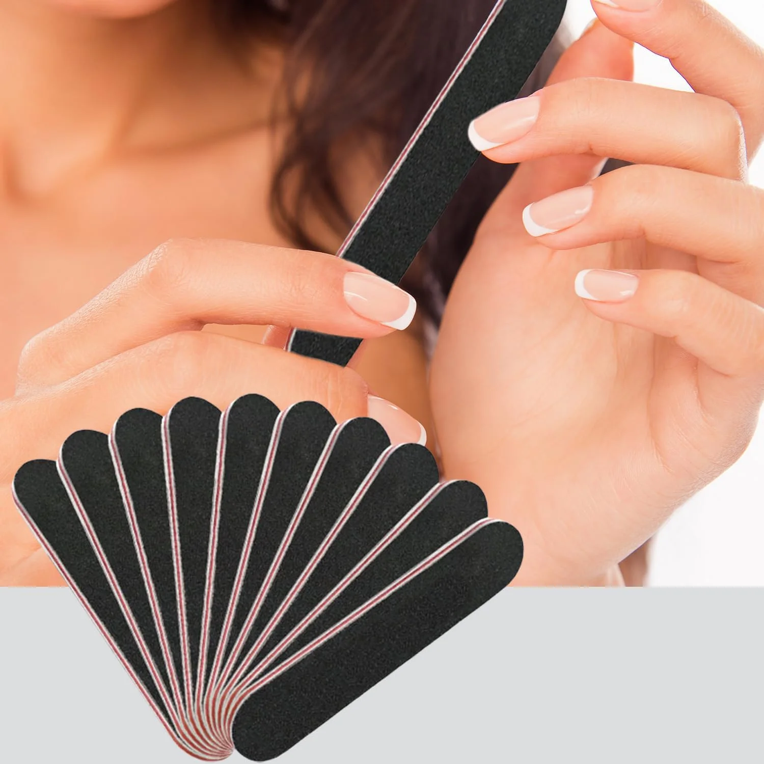 بسته ۱۰ عددی سوهان ناخن قابل استفاده مجدد - دارای دو درجه زبری ۱۰۰/۱۸۰ برای مانیکور/پدیکور، ابزار بافر با کیفیت سالنی (مشکی، نشکن)