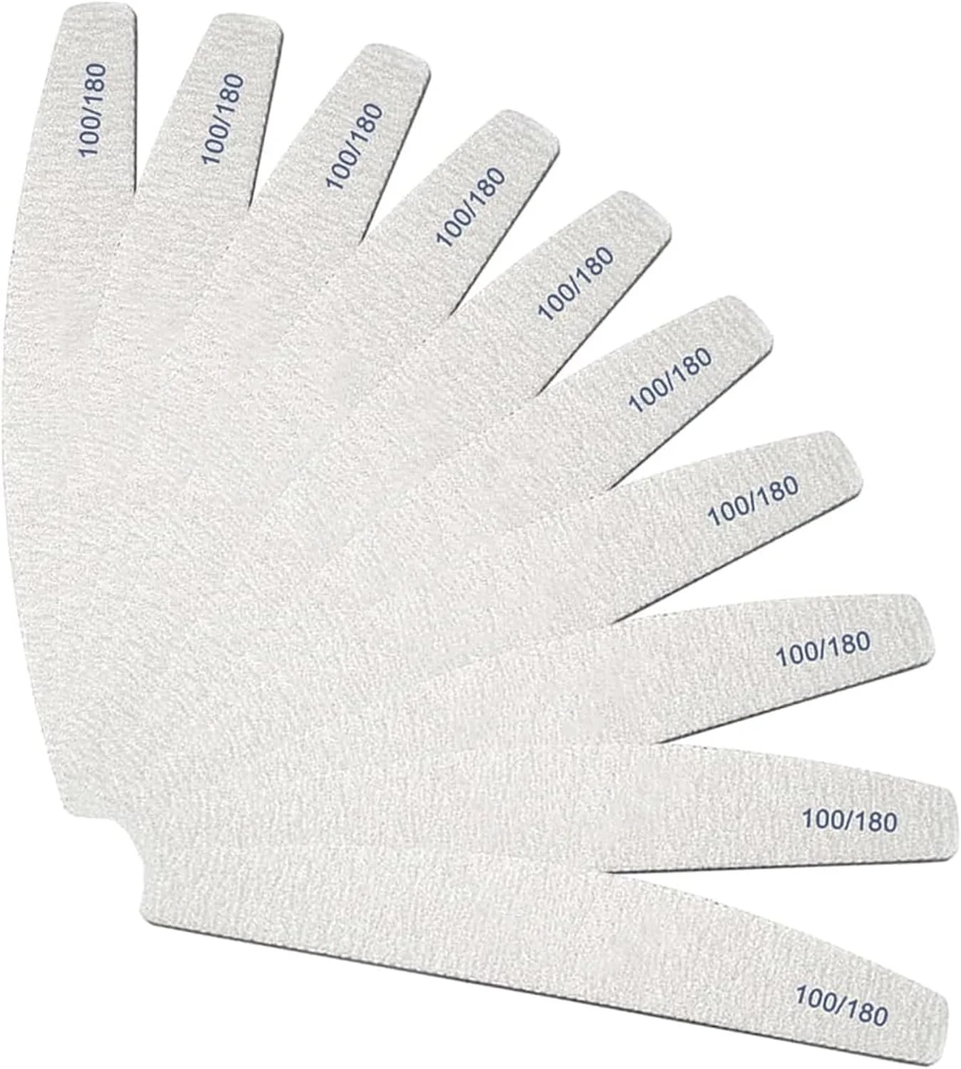 ۱۰ عدد سوهان ناخن هلالی، دانه بندی حرفه ای ۱۰۰/۱۸۰، سوهان سمباده ای دو طرفه قابل استفاده مجدد، ابزار مانیکور ناخن برای ناخن های اکریلیک، طبیعی و ژلی، آبی