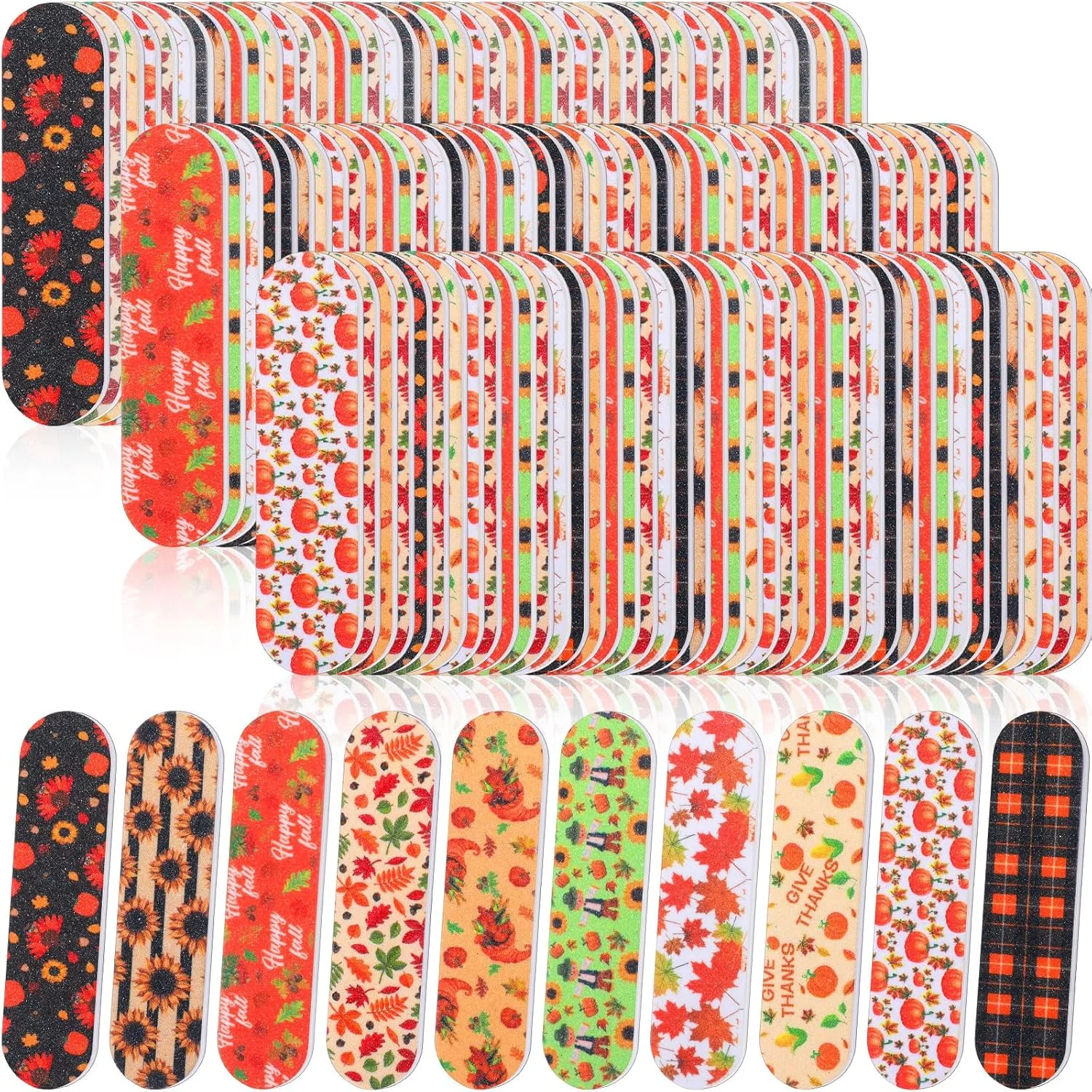 200 عدد سوهان ناخن کوچک، هدیه برای بانوان، دو طرفه، مناسب برای ناخن های طبیعی، طرح کدو تنبل پاییزی، ابزار مانیکور برای مهمانی