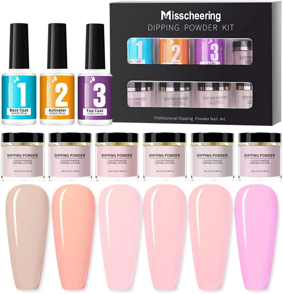 ست پودر دیپینگ ناخن لابیموس، ست پودر اکلیلی هنر ناخن، 6 رنگ برای کاشت ناخن فرانسوی، ست مانیکور ناخن با بیس کت، تاپ کت و اکتیواتور، بدون نیاز به لامپ UV/LED