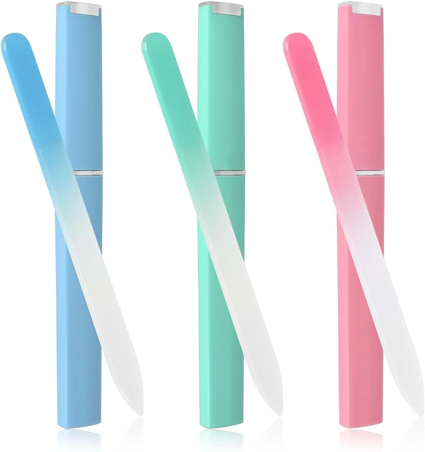 سوهان ناخن شیشه ای با جعبه، سوهان ناخن شیشه ای حرفه ای برای ناخن های طبیعی، سوهان شیشه ای ممتاز با پرداخت دقیق و صاف (صورتی/سبز/آبی)