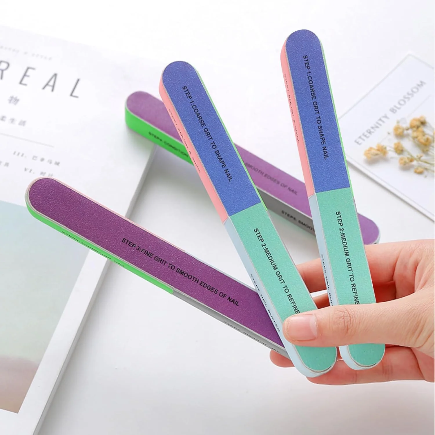 سوهان ناخن 7 طرفه، سمباده ناخن، بسته 4 عددی - بافرهای سوهان ناخن چند منظوره برای فرم دادن و بی نقص کردن ناخن های طبیعی در خانه