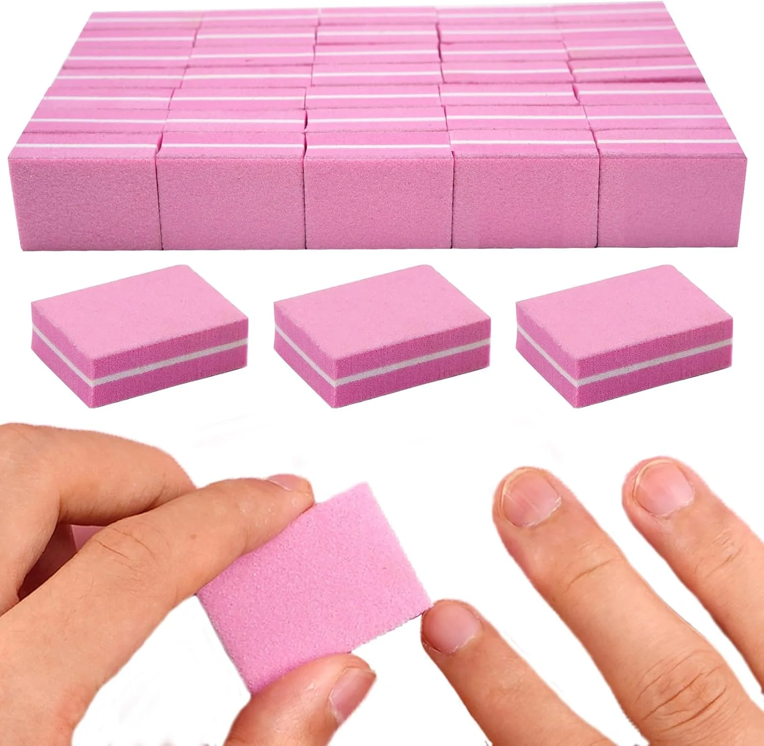 بلاک بافر ناخن 50 عددی، مینی بلاک بافر سوهان ناخن برای ناخن های اکریلیک و ناخن های طبیعی، ابزار مانیکور بلاک بافر ناخن با گریت 80/80 (صورتی)