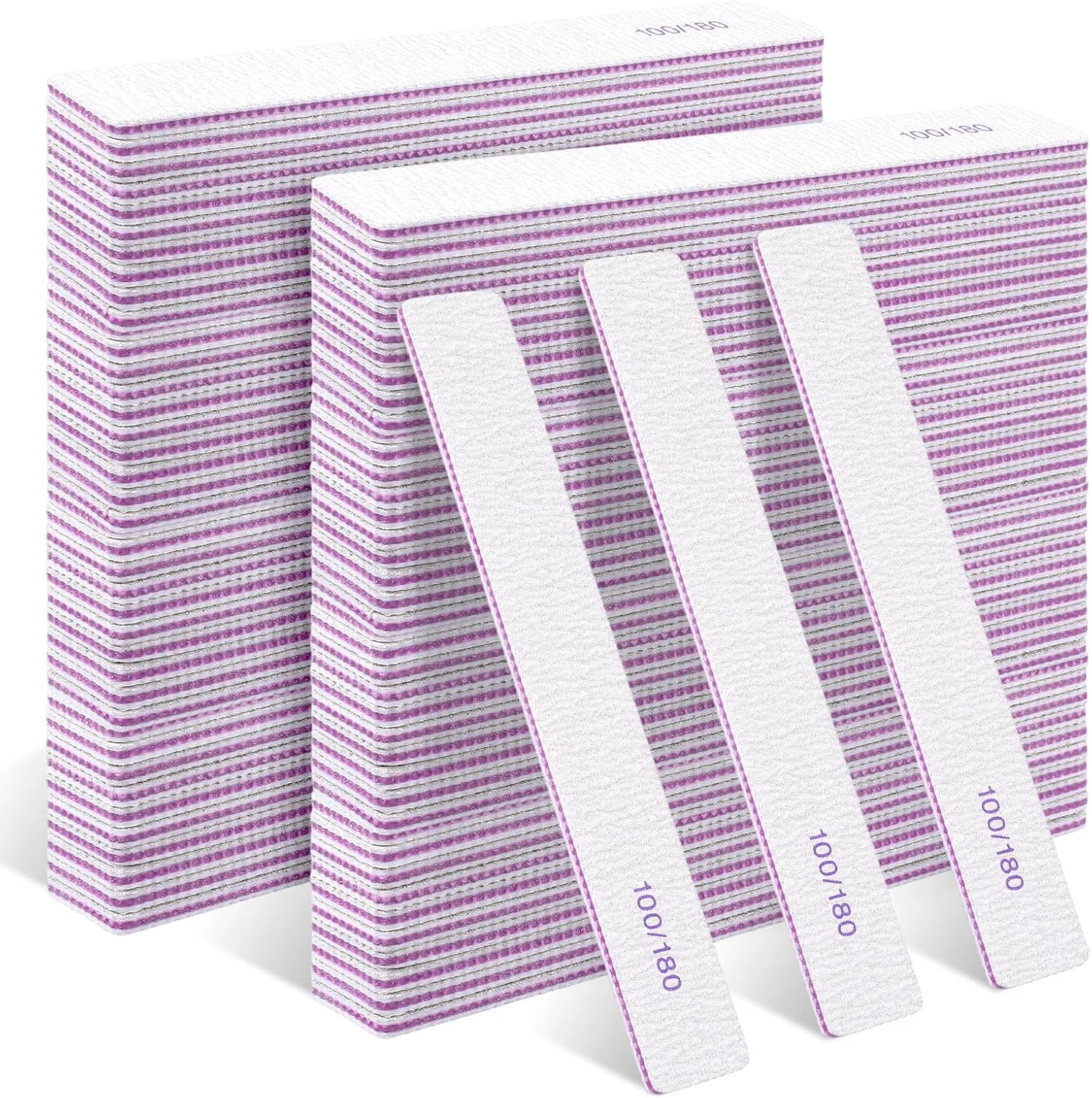 ۱۵۰ عدد سوهان ناخن دو طرفه با درجه زبری ۱۰۰/۱۸۰، ابزار مانیکور آکریلیک قابل استفاده مجدد مناسب برای استفاده در منزل و سالن