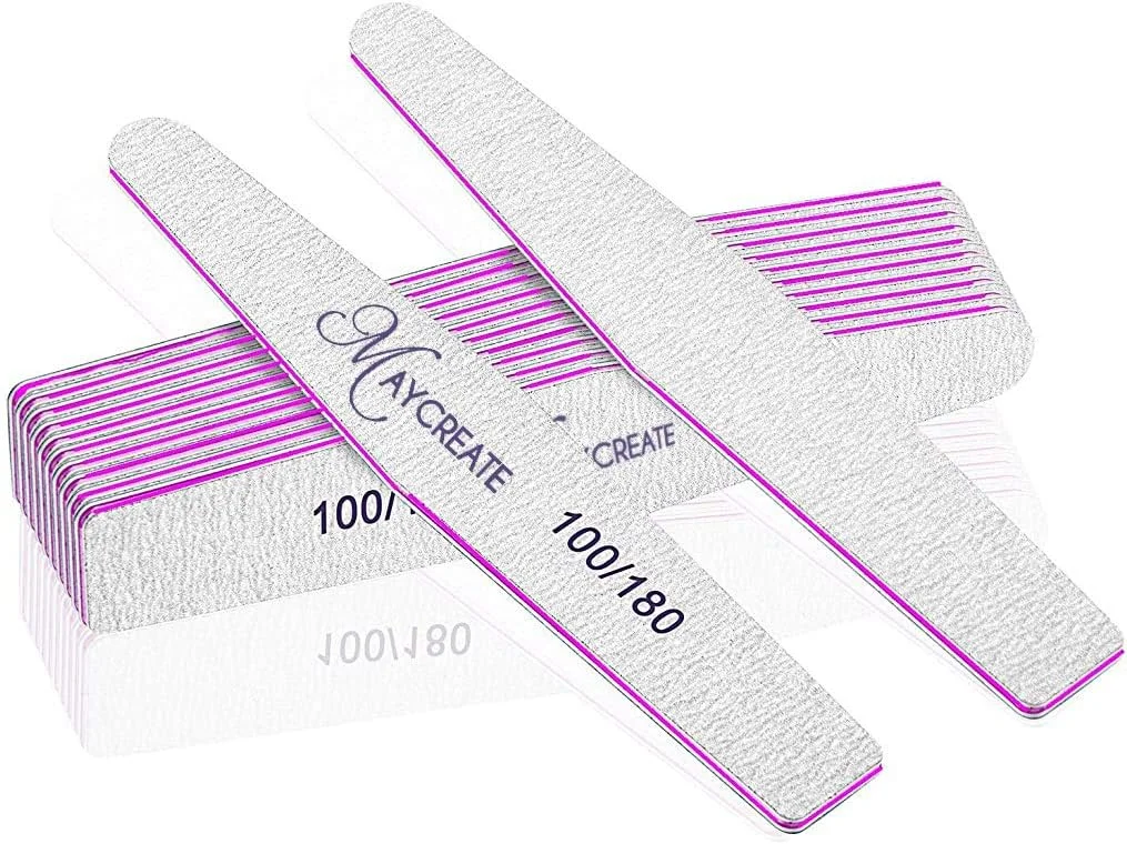 ۱۰ عدد سوهان ناخن دو طرفه با درجه زبری ۱۰۰/۱۸۰، سوهان ناخن بادوام و قابل شستشو، ابزار طراحی ناخن برای خانه و سالن (صورتی)