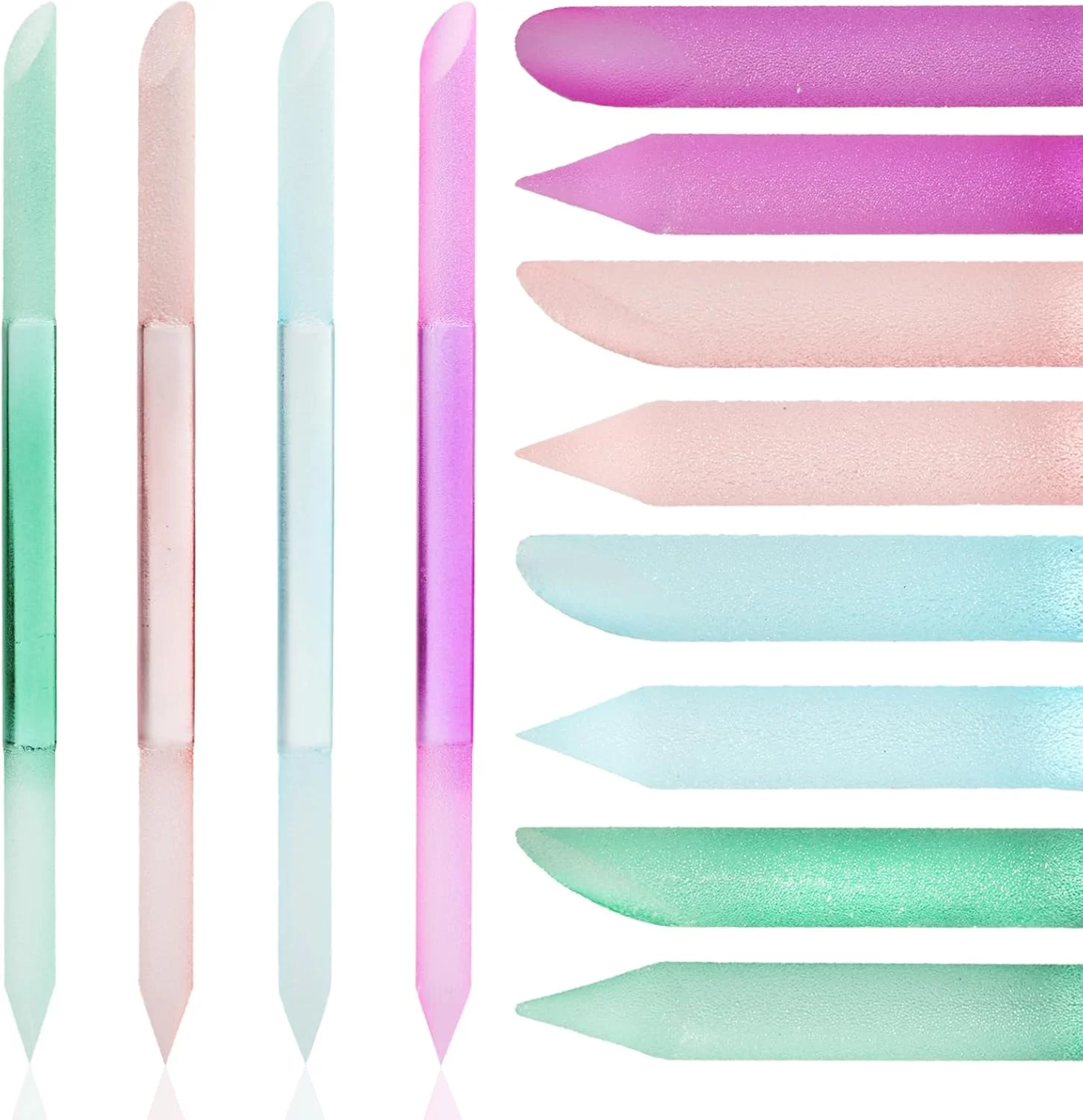 ست ۴ عددی سوهان ناخن شیشه ای دو طرفه و عقب زننده کوتیکول شیشه ای، ابزار مانیکور و پدیکور (هلویی صورتی/بنفش/فیروزه ای/سبز)