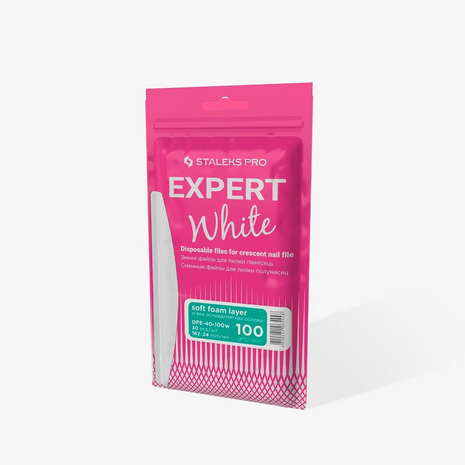 سمباده هلالی یکبار مصرف STALEKS PRO Expert 40 (دانه بندی 100، 30 عدد) – لایه فوم نرم برای شکل دادن به ناخن های مصنوعی (162x24 میلی متر)