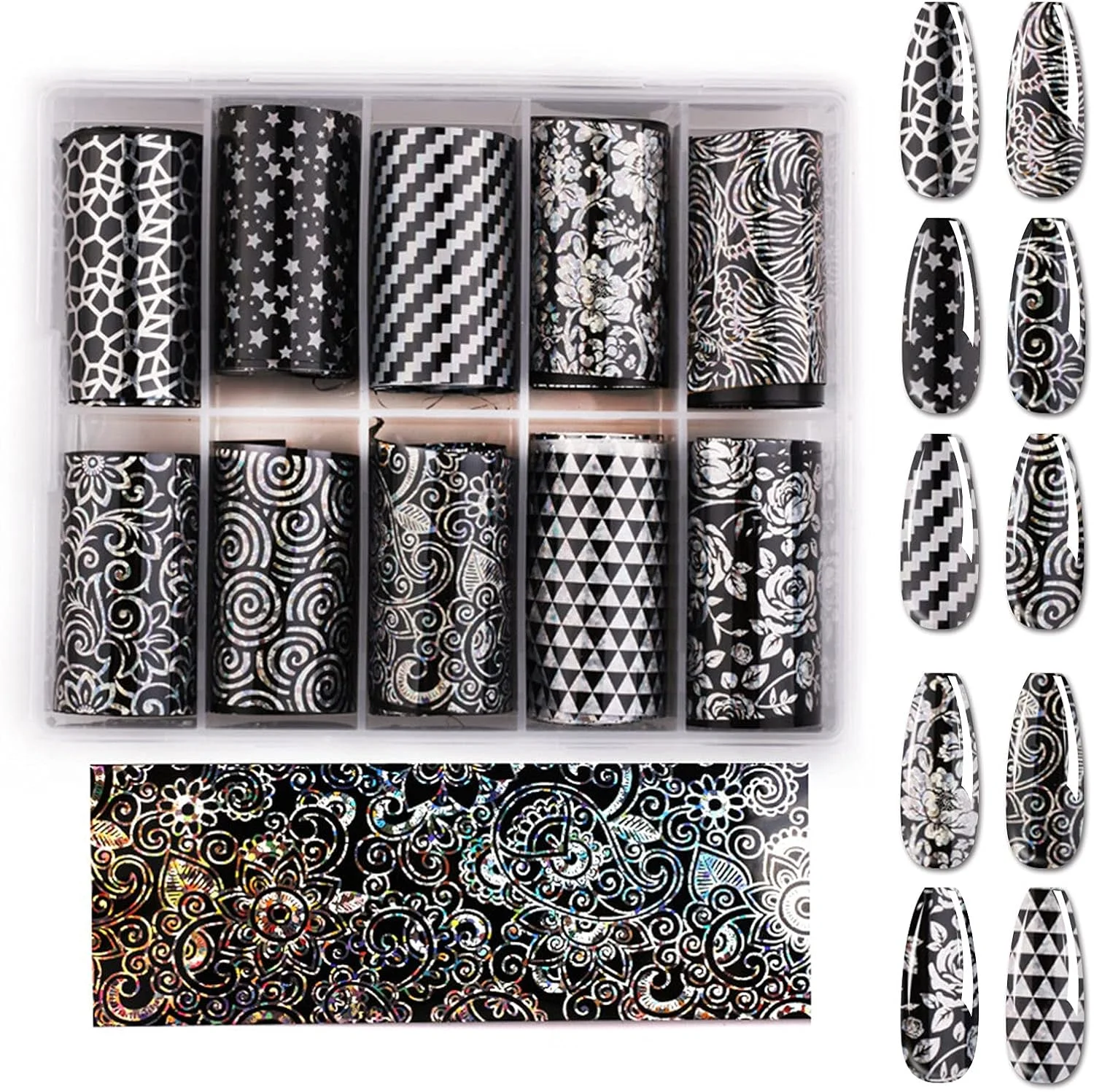 برچسب های انتقال فویل طراحی ناخن، 10 ورق، لوازم تزئینات برای زنان، ژل اکستنشن ناخن پلی، طراحی DIY، حرفه ای، بادوام و آسان برای استفاده