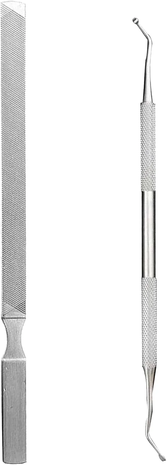 سوهان ناخن فولادی بلند، ابزار مانیکور و پدیکور دو طرفه برای ناخن های ضخیم و قارچی، لیفتر ناخن پا دو طرفه (نقره ای، 2 عدد)