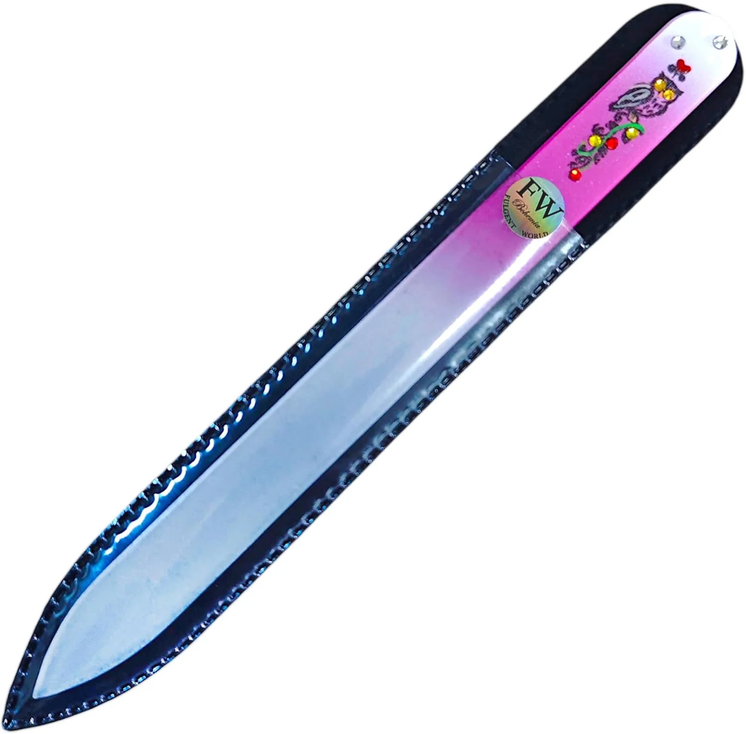 سوهان ناخن شیشه ای کریستال چک با طرح جغد نقاشی شده با دست، ابزار حرفه ای مانیکور (صورتی، 15 گرم، درجه زبری 180/240)