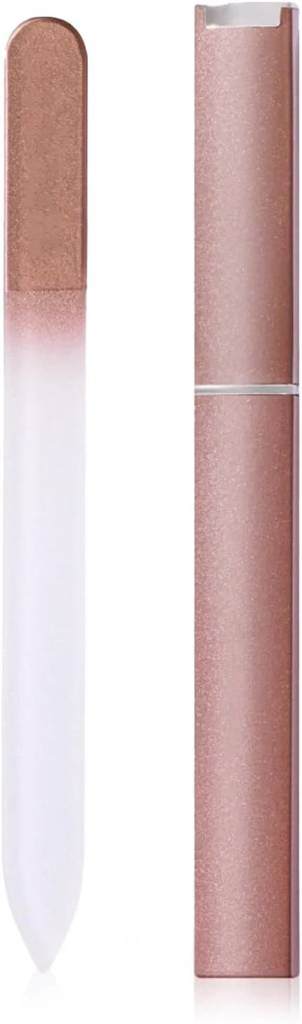 ست سوهان ناخن شیشه ای با جعبه، سوهان ناخن کریستالی دو طرفه برای ناخن های طبیعی و مصنوعی، ابزار حرفه ای مانیکور و پدیکور سالن، هدیه مناسب مسافرت برای زنان و دختران، رزگلد