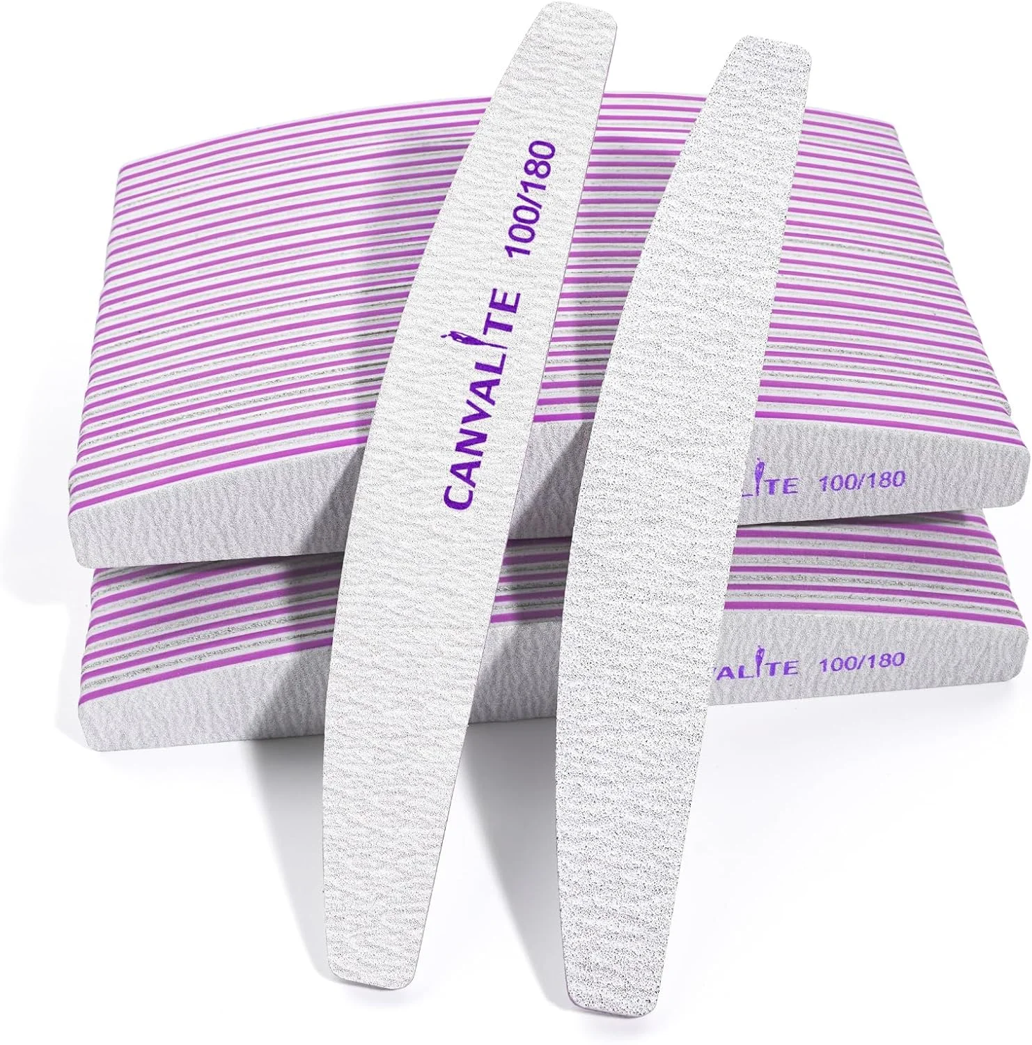 بسته 50 عددی سوهان ناخن Canvalite، درجه زبری 100/180، سوهان ناخن هلالی ماه برای ناخن های ژلی، مجموعه سوهان ناخن دو طرفه، مناسب برای مراقبت از حیوانات خانگی در منزل و سالن