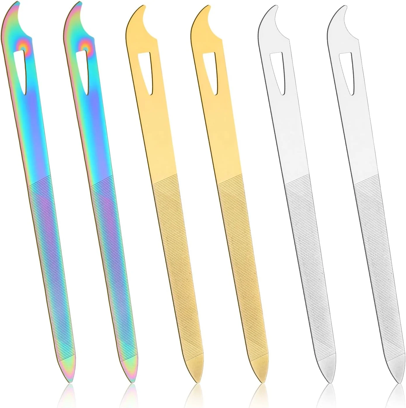 ست سوهان ناخن الماسه 6 عددی 14 سانتی‌متری، سوهان ناخن استیل ضد زنگ برای ناخن‌های طبیعی، سوهان ناخن دو طرفه فلزی برای زنان، ابزار با دوام و کارآمد برای مراقبت از ناخن (3 رنگ)