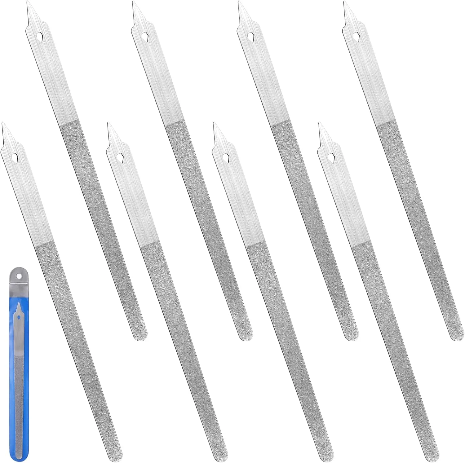 ۸ عدد سوهان ناخن الماسه با نوک تیز، سوهان ناخن فلزی دو طرفه برای ناخن های طبیعی، ابزار سوهان بافرینگ ناخن استیل ضد زنگ برای مانیکور و پدیکور سالن و منزل
