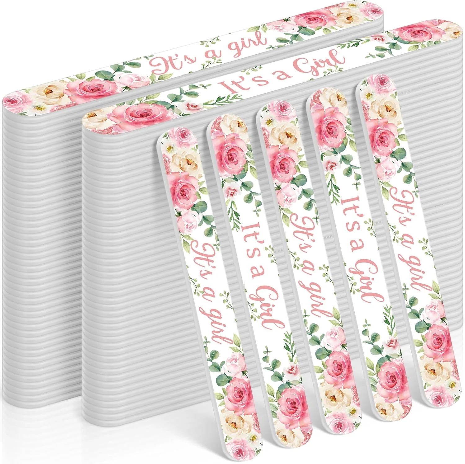 ۵۰ عدد هدیه جشن نوزادی برای مهمانان، سوهان ناخن طرح گلدار عمده، مناسب جشن نوزادی دخترانه، سوهان سمباده دو طرفه با درجه زبری ۱۸۰ مناسب برای پر کردن کیسه هدیه جشن تعیین جنسیت