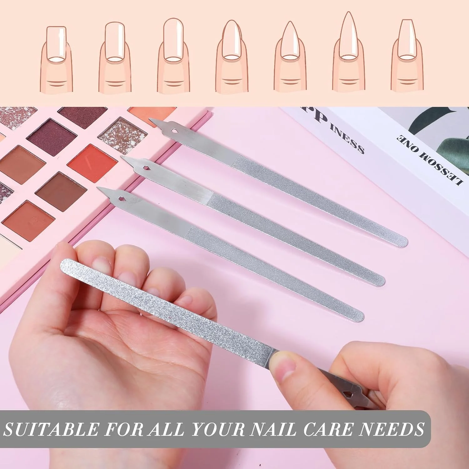 مجموعه 4 عددی سوهان ناخن، سوهان الماسه، 15.5 سانتی متر در 1.2 سانتی متر، سوهان ناخن استیل ضد زنگ با دسته ضد لغزش، سوهان ناخن دو طرفه، فلزی با دسته ضد لغزش، سوهان ناخن، مانیکور برای سالن و خانه