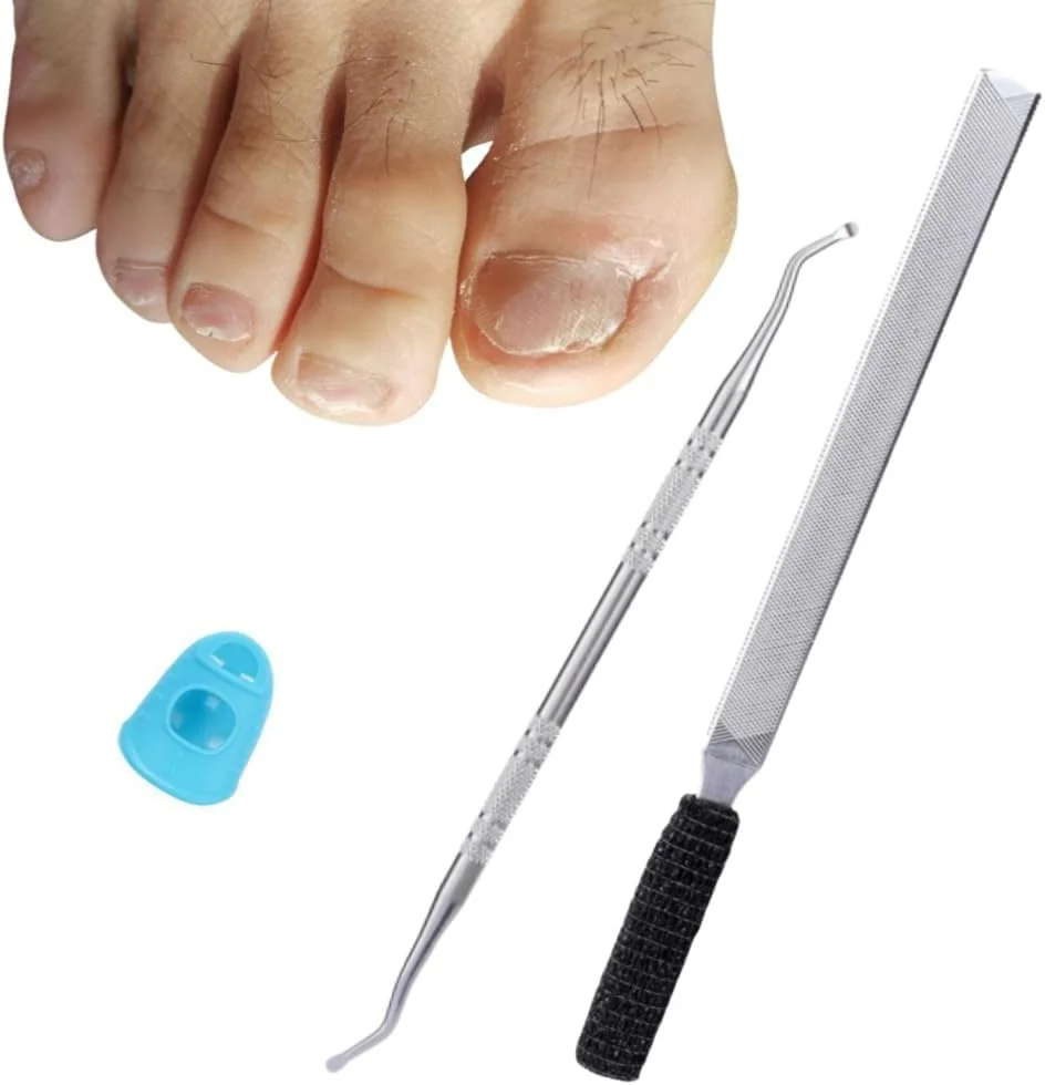 ست سوهان ناخن 3 در 1: سوهان ناخن پا مقاوم برای ناخن های ضخیم و سالمندان به همراه ابزار لیفت ناخن فرورفته، محافظ انگشت شست | سوهان های فلزی ضد لغزش برای ناخن