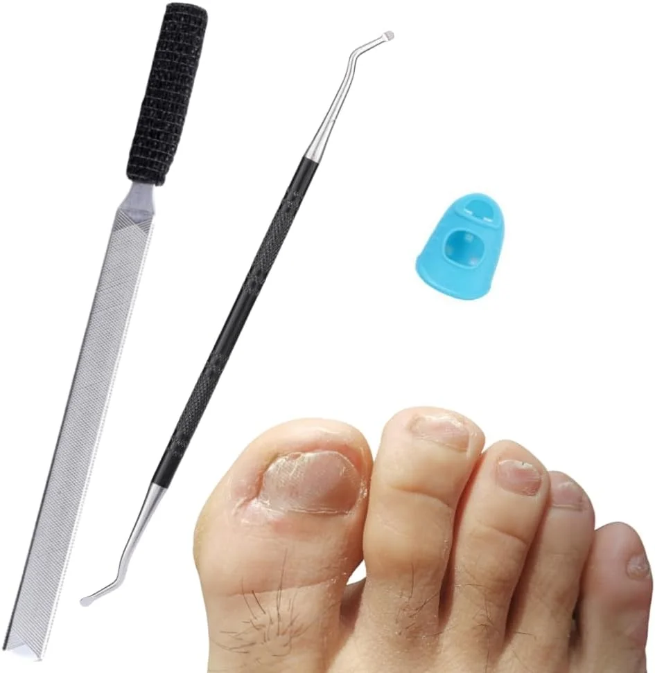 ست مراقبت از ناخن پا 3 در 1: سوهان ناخن پا برای ناخن های ضخیم با لیفتر ناخن فرو رفته و محافظ انگشت شست سیلیکونی | دستگیره ضد لغزش، سوهان ناخن فلزی برای آقایان/سالمندان/سگ ها