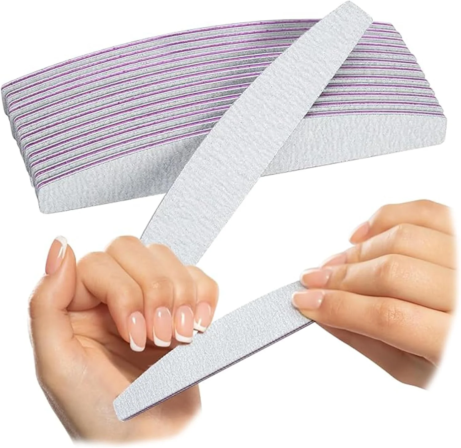 مجموعه سوهان ناخن 12 عددی، تخته سمباده، شکل قایقی منحنی و صاف برای ناخن های اکریلیک، بافرهای قابل استفاده مجدد برای استفاده در منزل و مسافرت (شکل نیم دایره سفید)