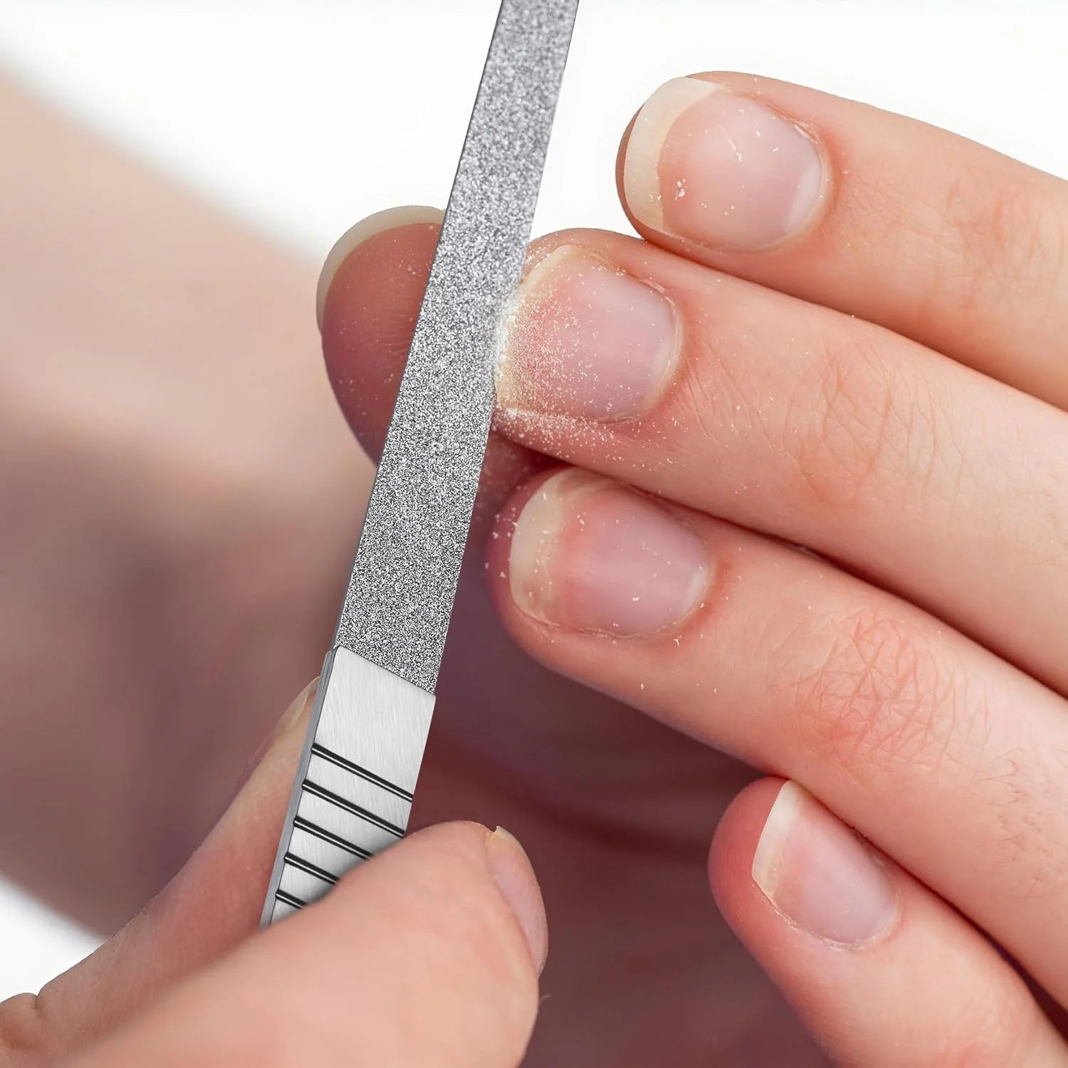 سوهان ناخن دو طرفه استیل ضد زنگ FERYES با دسته ضد لغزش برای استفاده در سالن، منزل و مسافرت، سوهان مانیکور فلزی برای خانم ها و آقایان، سطح سوهان کاری 4.8 اینچی