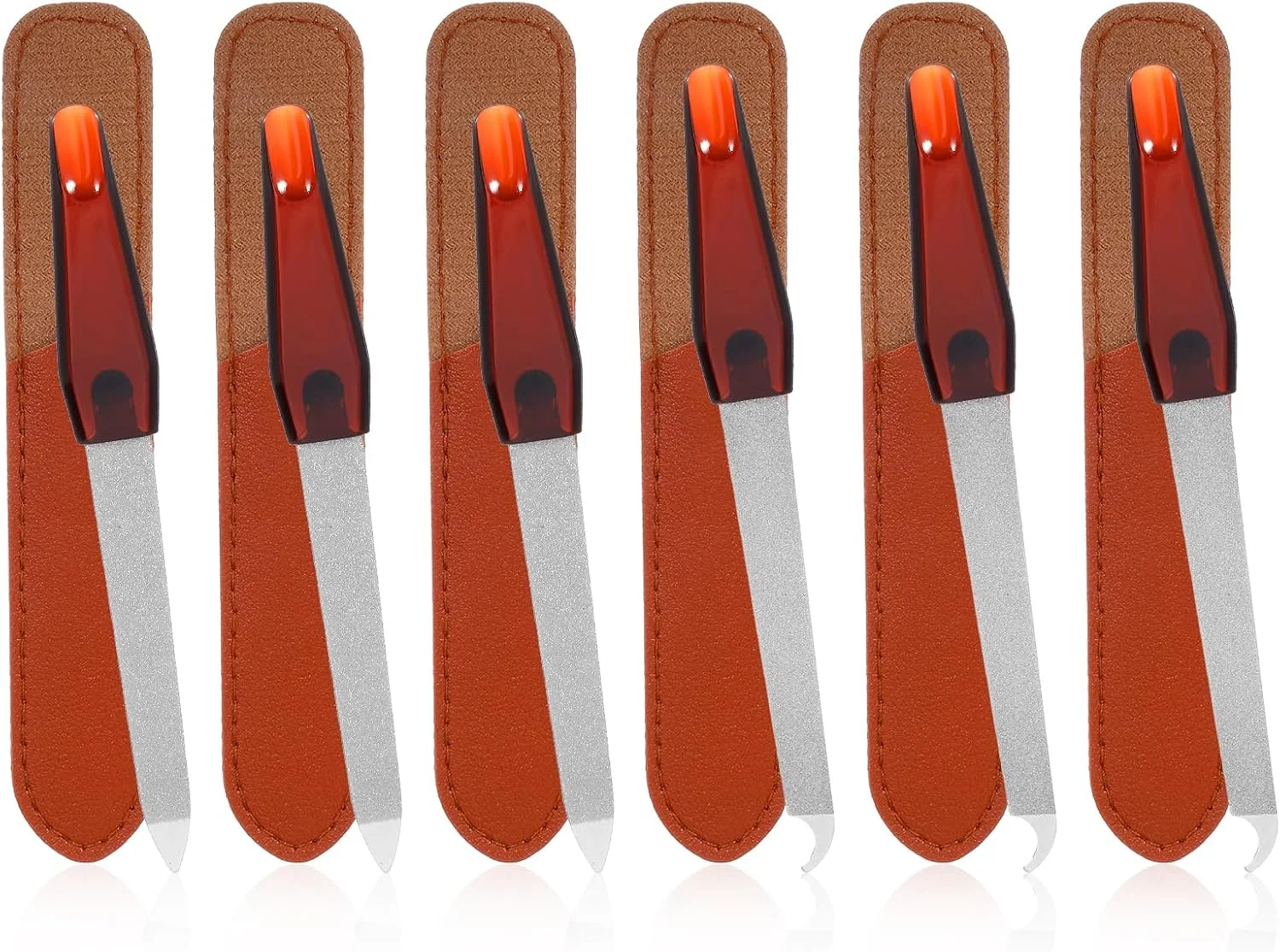 ست 6 عددی سوهان ناخن فلزی، سوهان ناخن دو طرفه استیل ضد زنگ، سوهان سمباده ای حرفه ای برای ناخن های طبیعی با نوک تیز و غلاف چرمی (2 مدل)