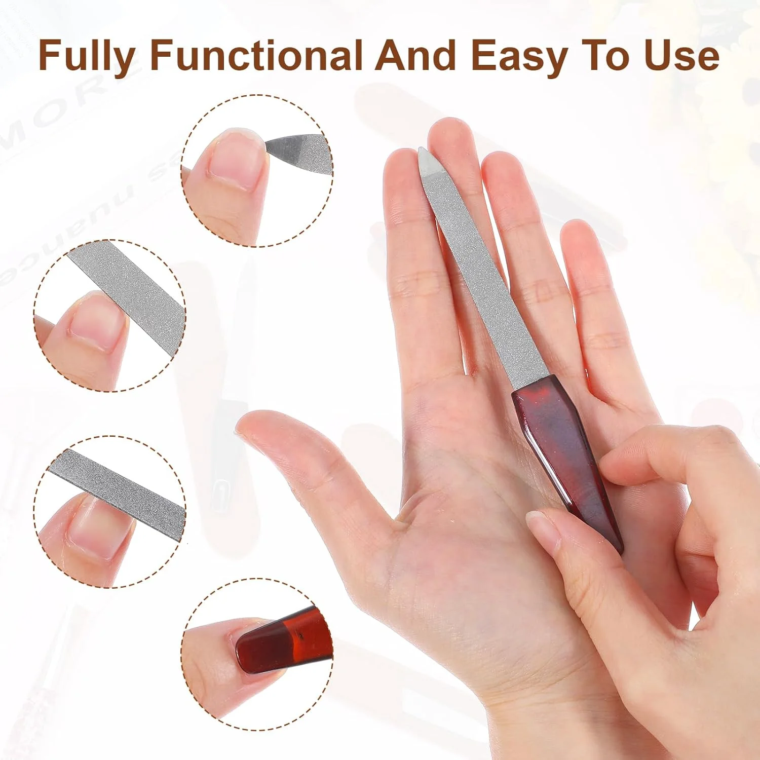ست 6 عددی سوهان ناخن فلزی، سوهان ناخن دو طرفه استیل ضد زنگ، سوهان سمباده ای حرفه ای برای ناخن های طبیعی با نوک تیز و غلاف چرمی (2 مدل)