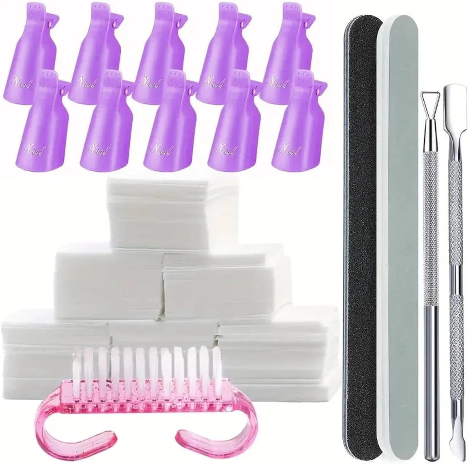 ست ابزار حذف لاک ژل ییمارت شامل سوهان ناخن، بافر، گیره های ریموور و پدهای ریموور (بنفش)